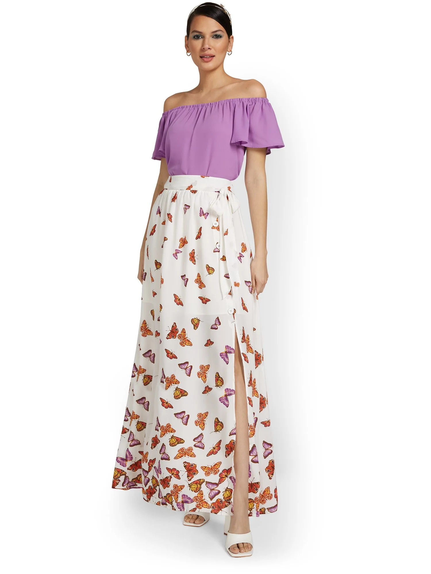 Butterfly-Print Tie-Waist Maxi Skirt - Image 5