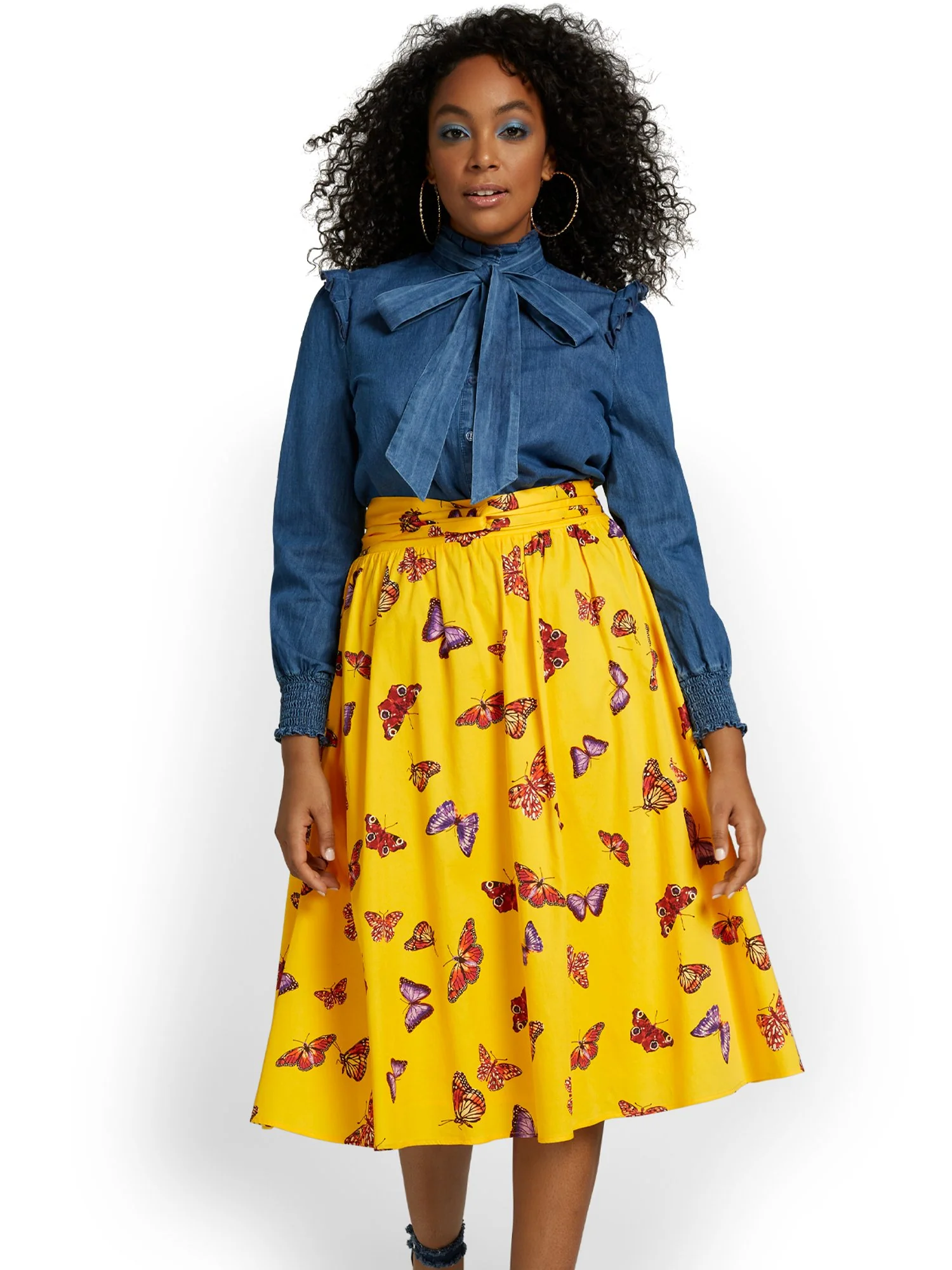 Butterfly-Print Tie-Waist Midi Skirt - Image 2