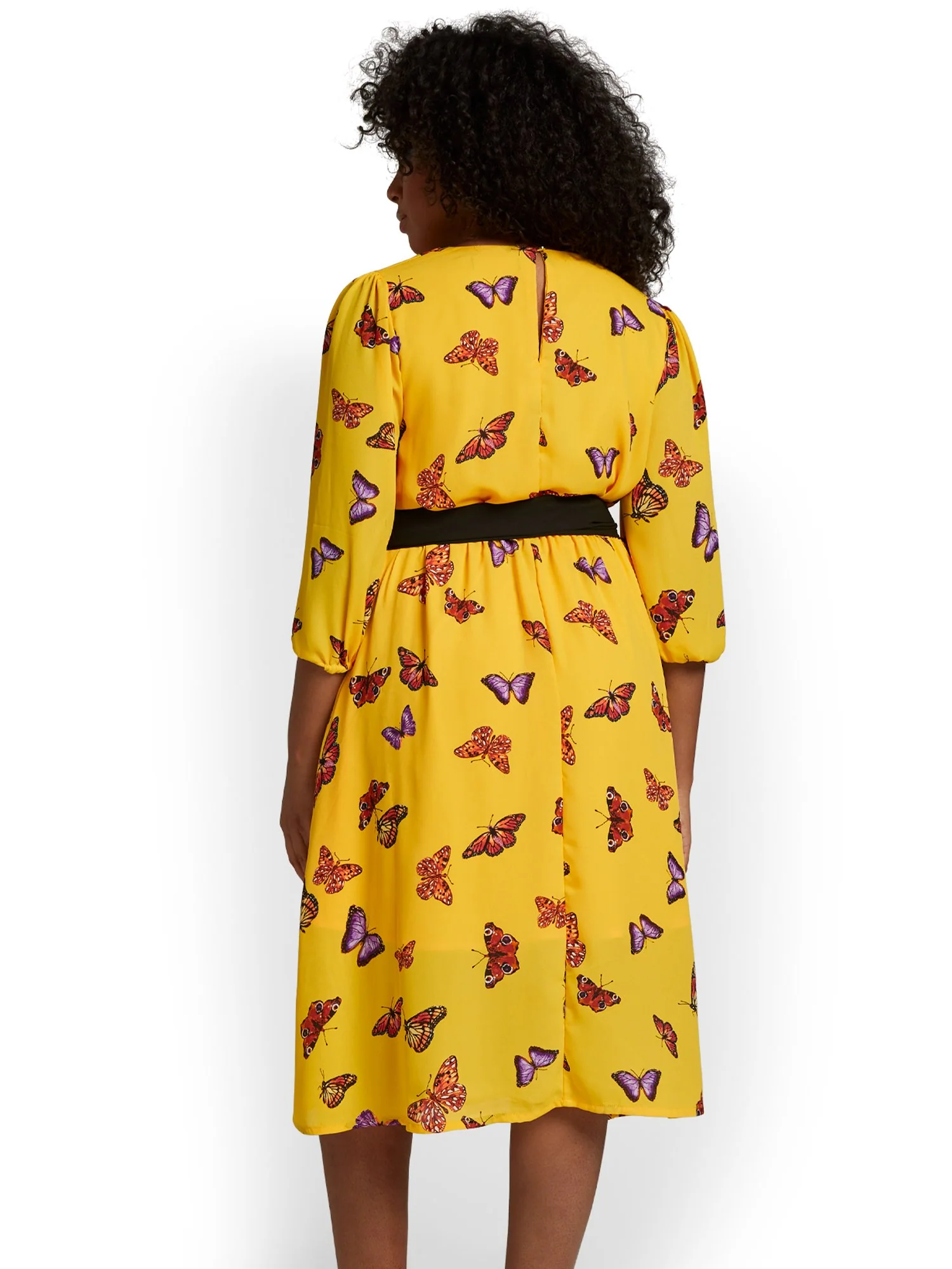 Butterfly-Print V-Neck Wrap Dress - Image 3