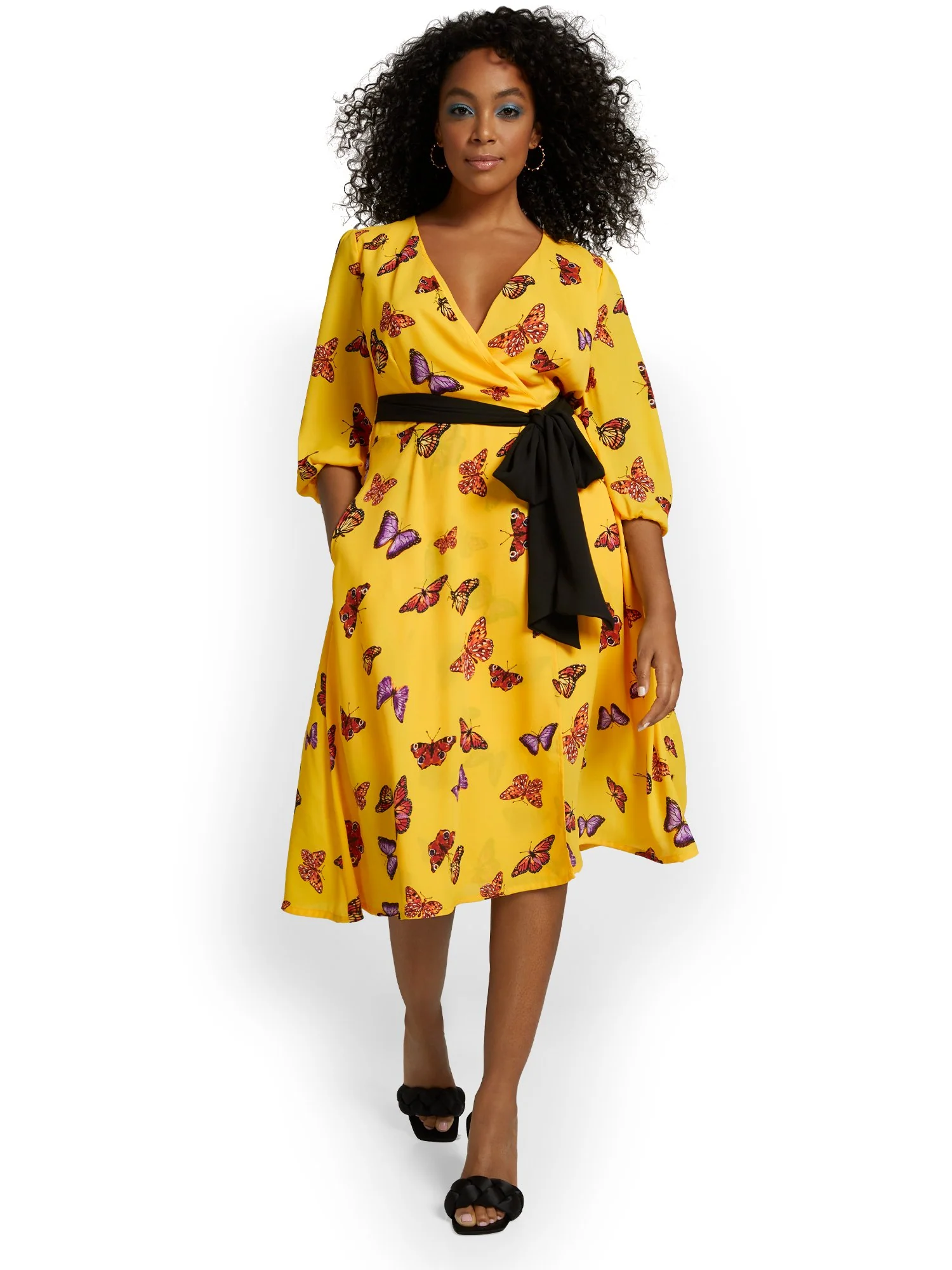 Butterfly-Print V-Neck Wrap Dress - Image 4