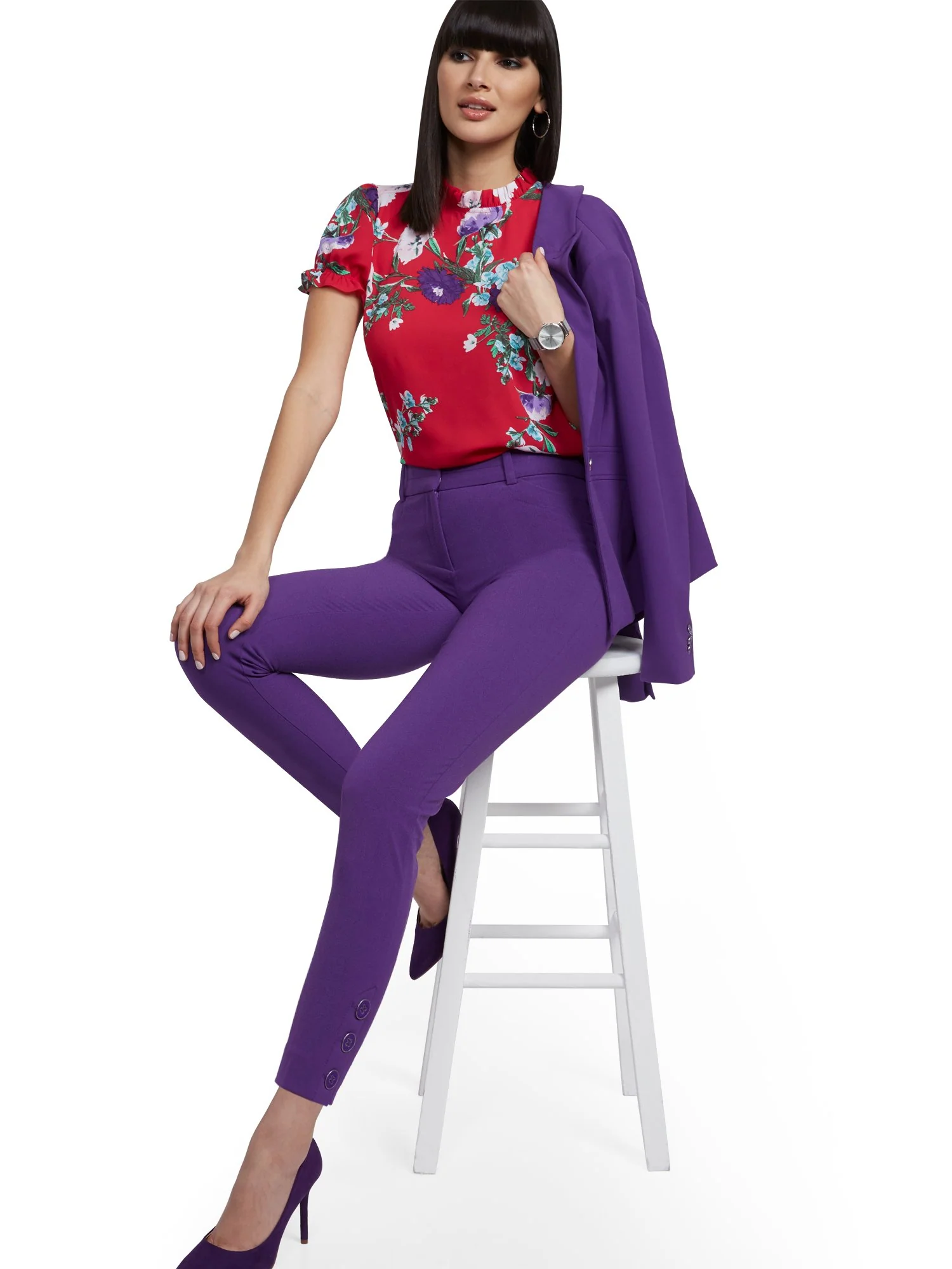Button-Accent Ankle Pant - Modern Fit - Double Stretch - 7th Avenue - Image 9