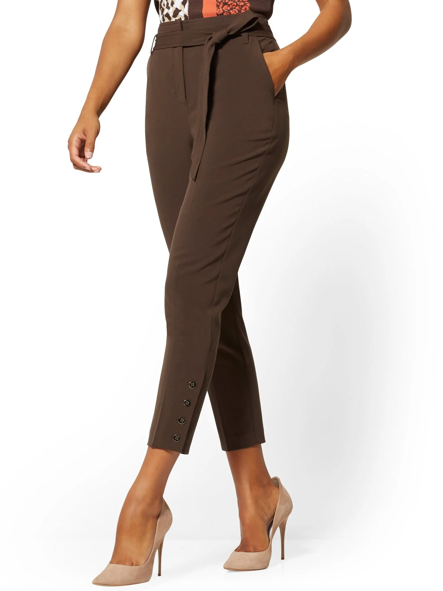 Button-Accent Belted Slim Pant - Double Stretch - 7th Avenue - Image 5