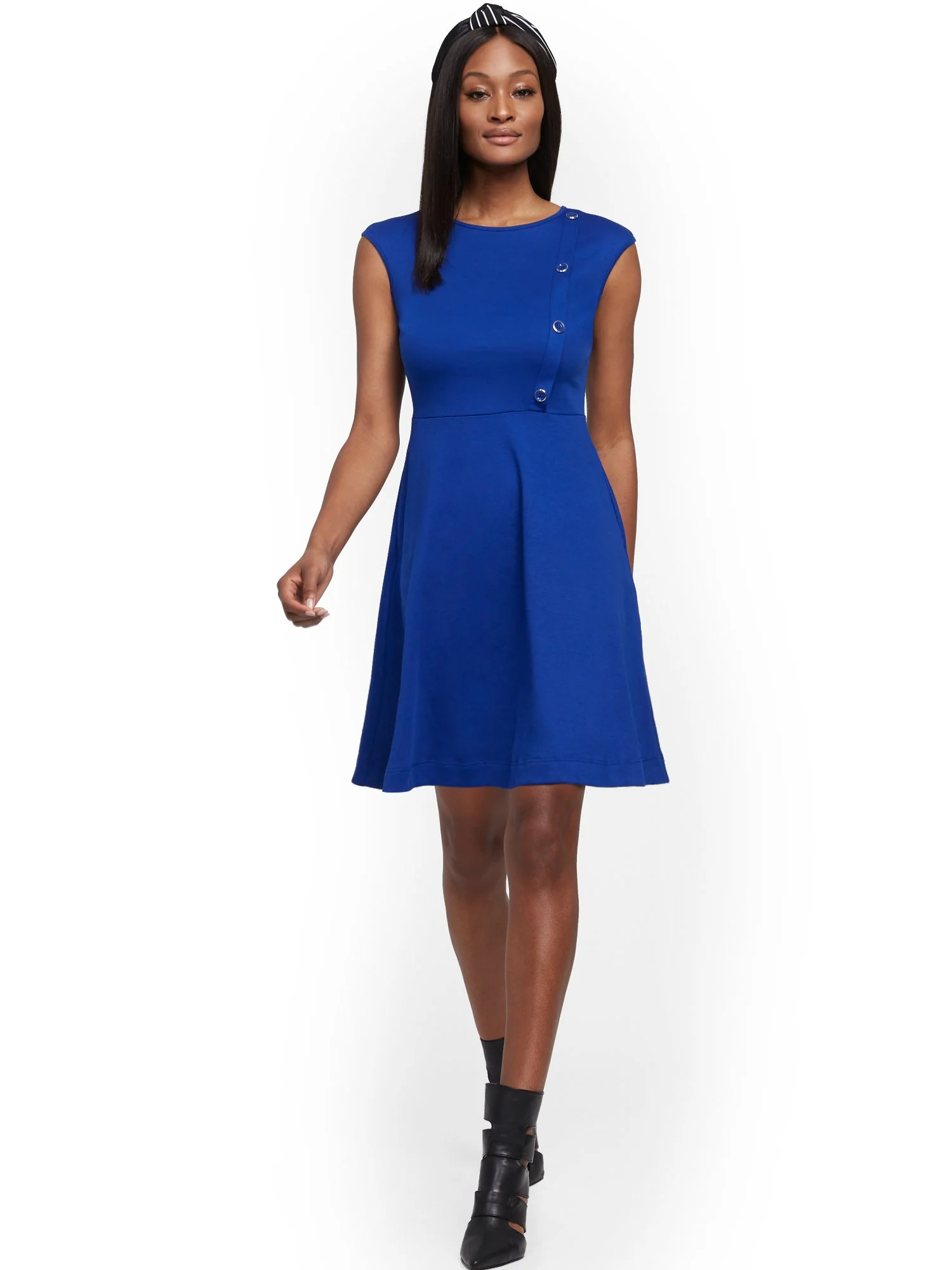 Button-Accent Cotton Fit and Flare Dress - Image 4