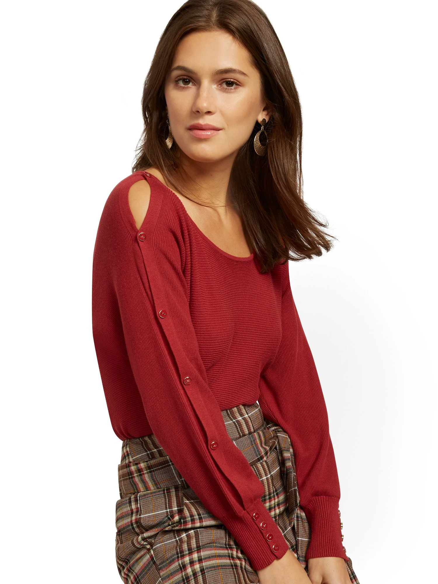 Button-Accent Dolman Sweater
