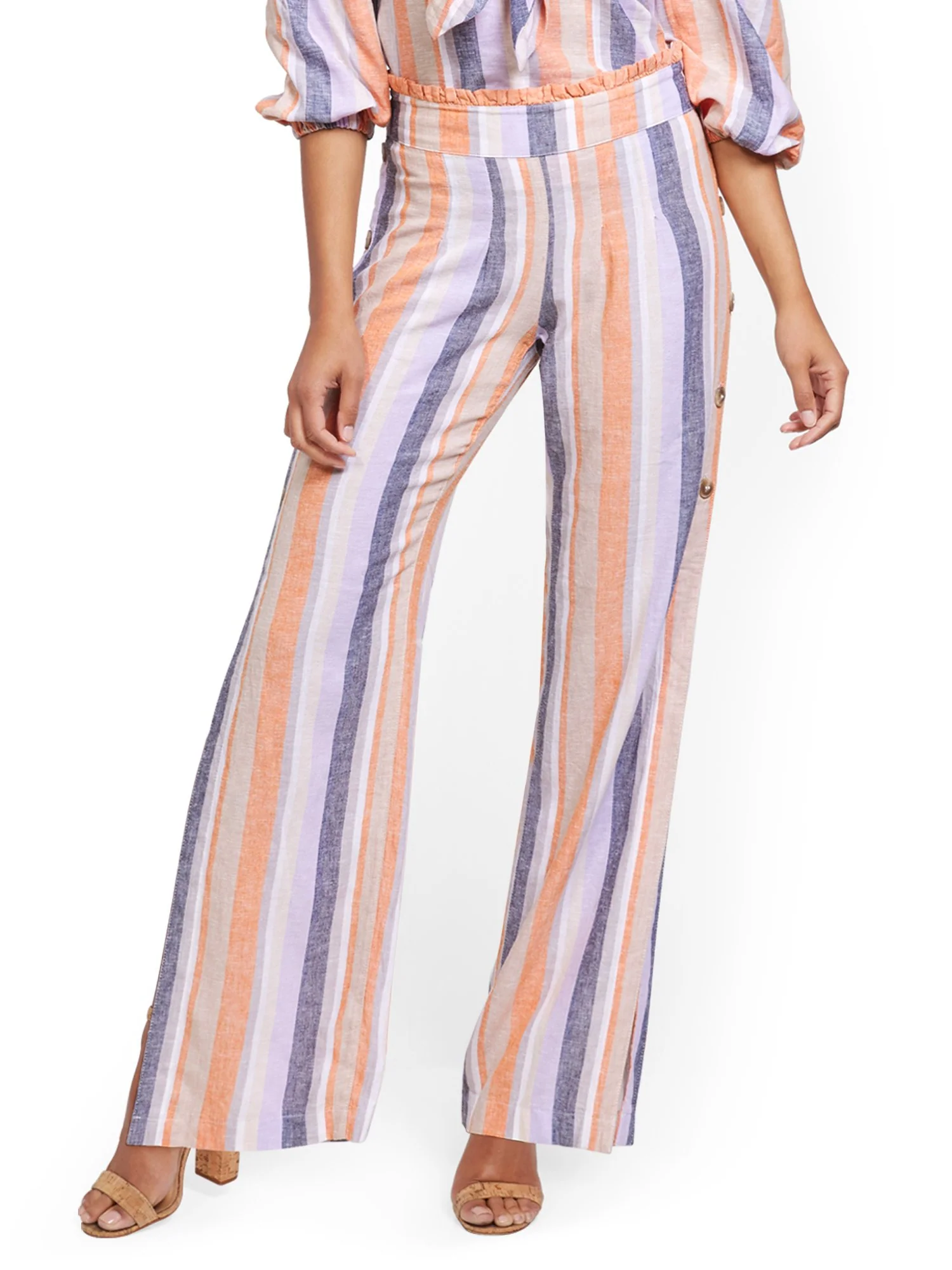 Button-Accent High-Waisted Wide-Leg Linen Pant - Image 4