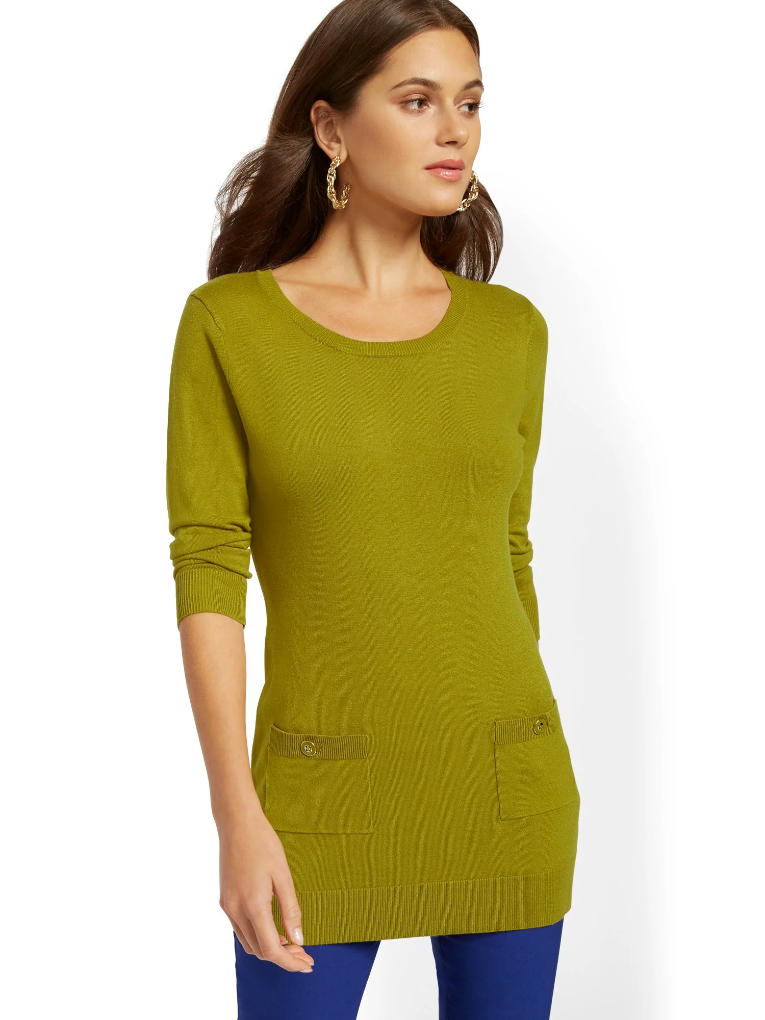 Button-Accent Pocket Tunic Sweater - 7th Avenue - Image 2