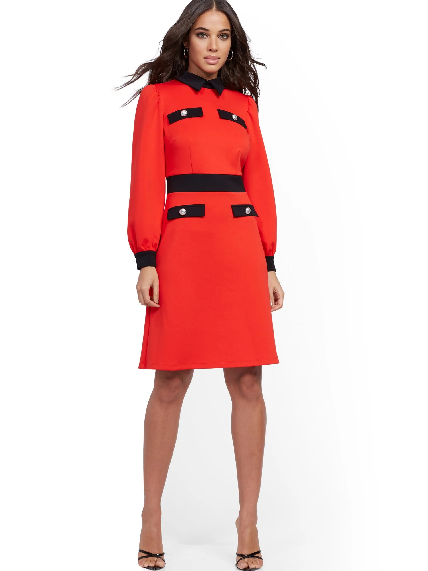 Button-Accent Puff-Sleeve Sheath Dress - Magic Crepe® - Image 4