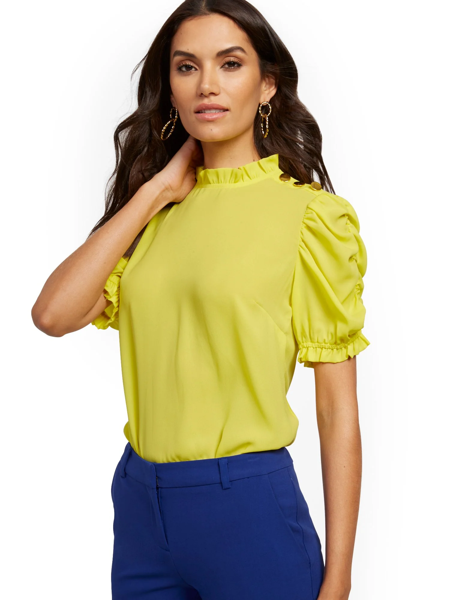 Button-Accent Ruffled Blouse - Image 4