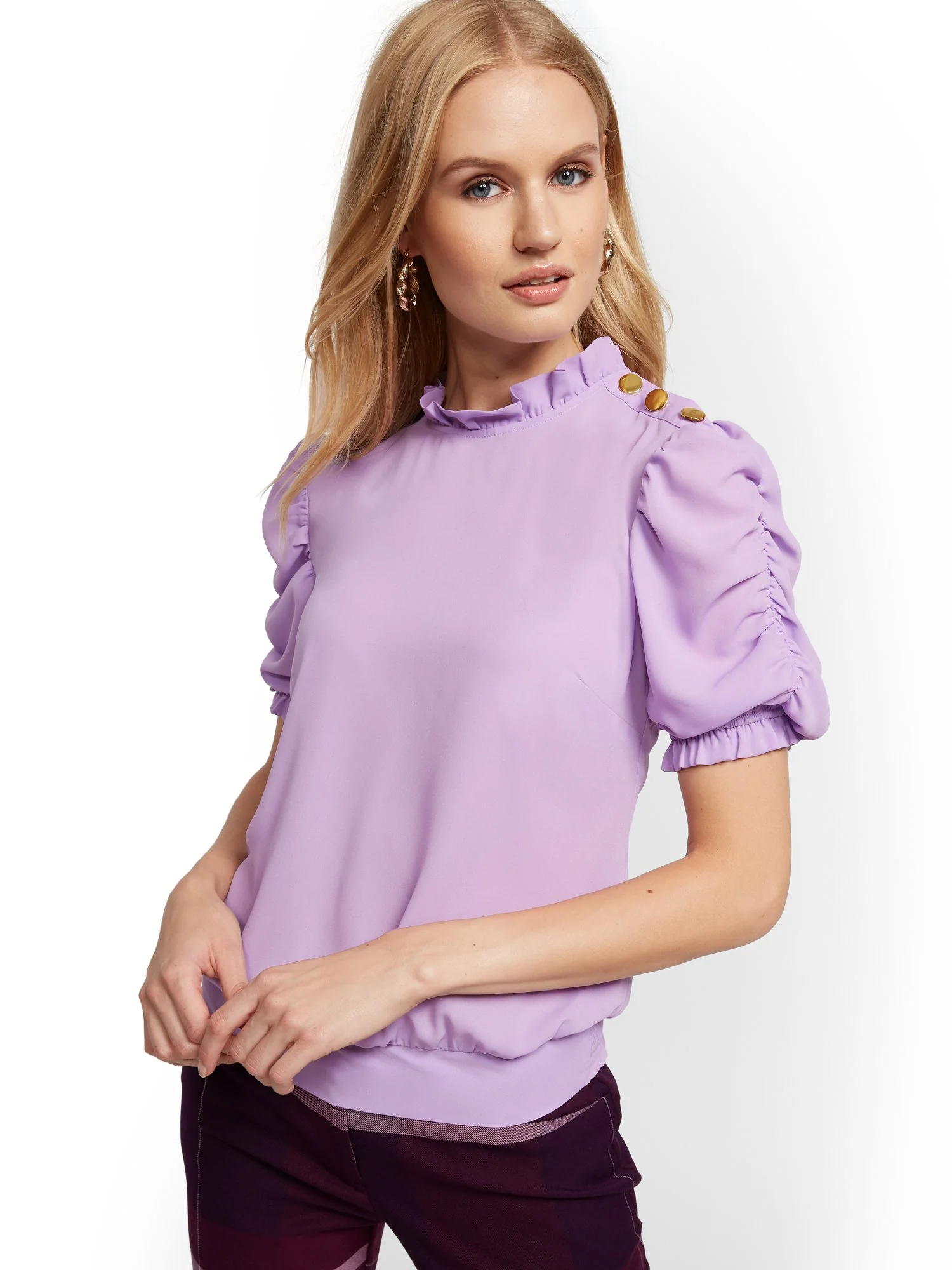 Button-Accent Ruffled Blouse - Image 7