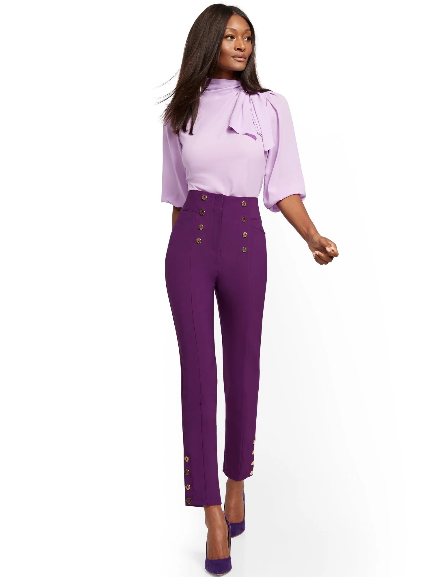 Button-Accent Straight Slim-Leg Ankle Pant - 7th Avenue - Image 3