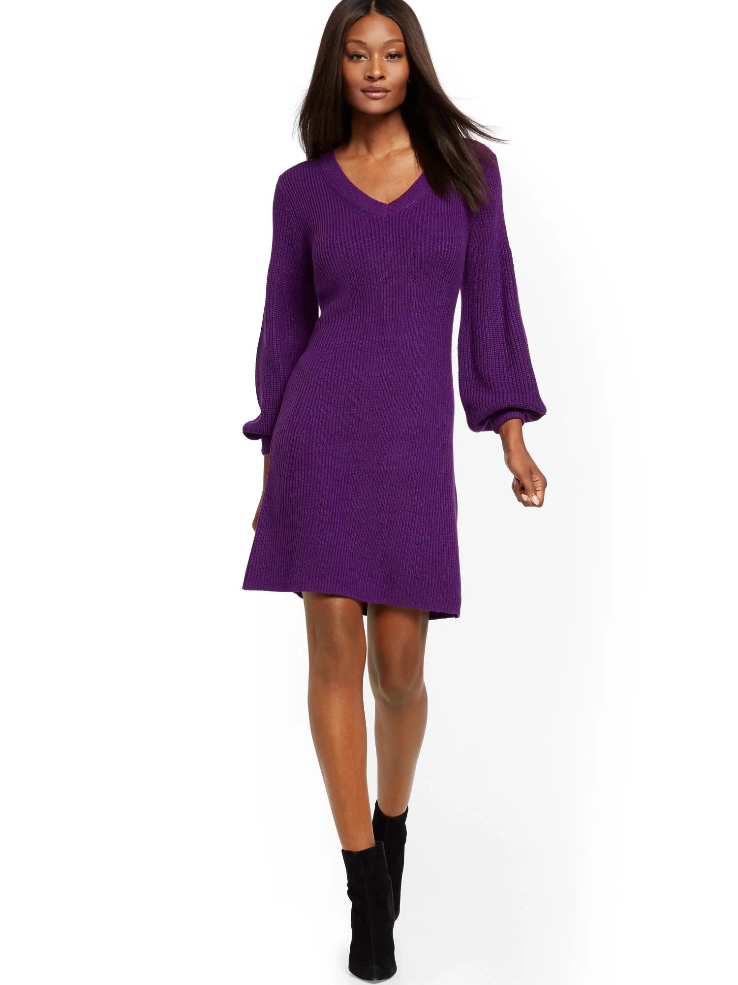 Button-Accent V-Neck Sweater Dress - Image 4