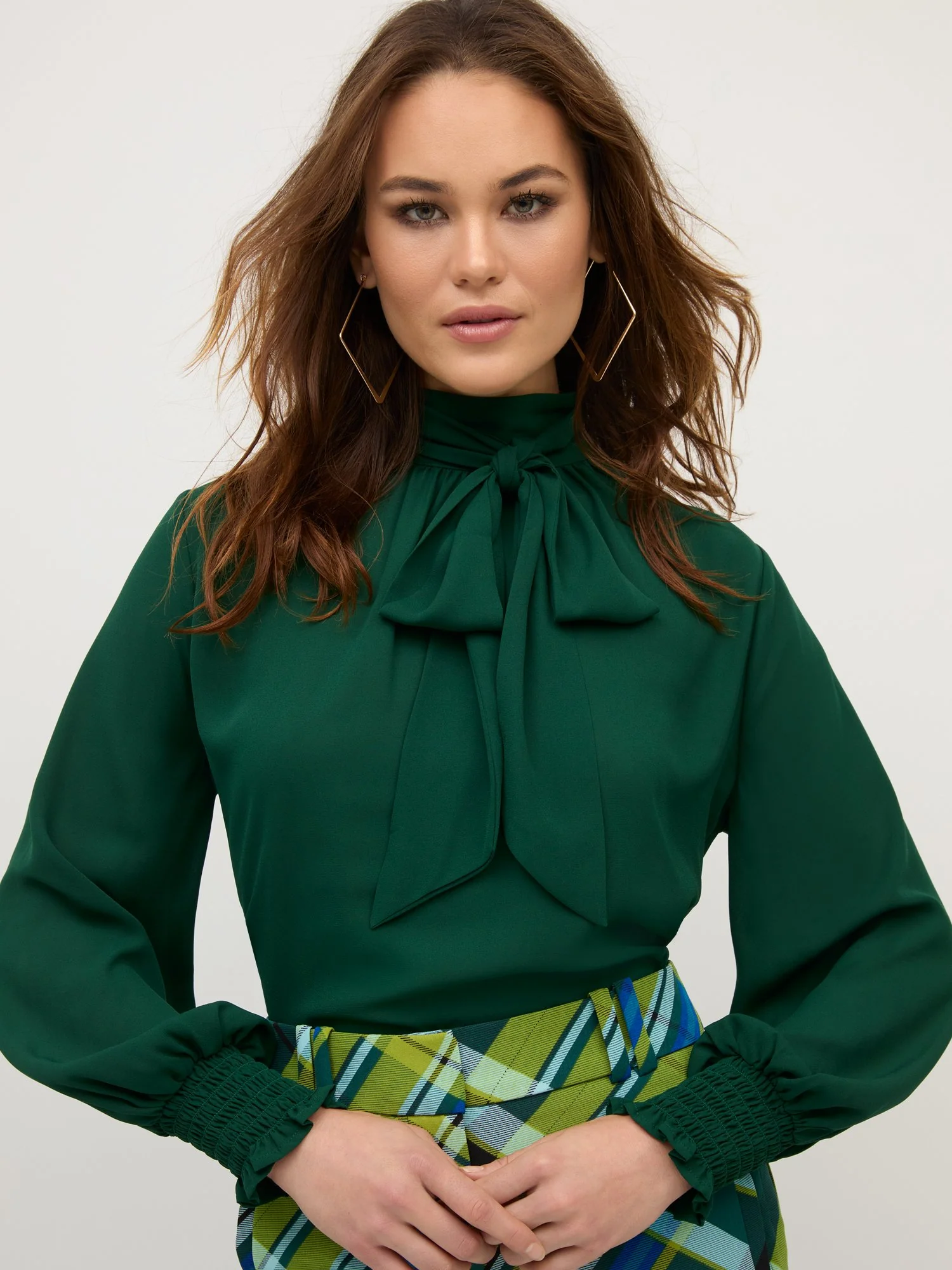 Button-Back Bow-Neck Blouse - Image 10