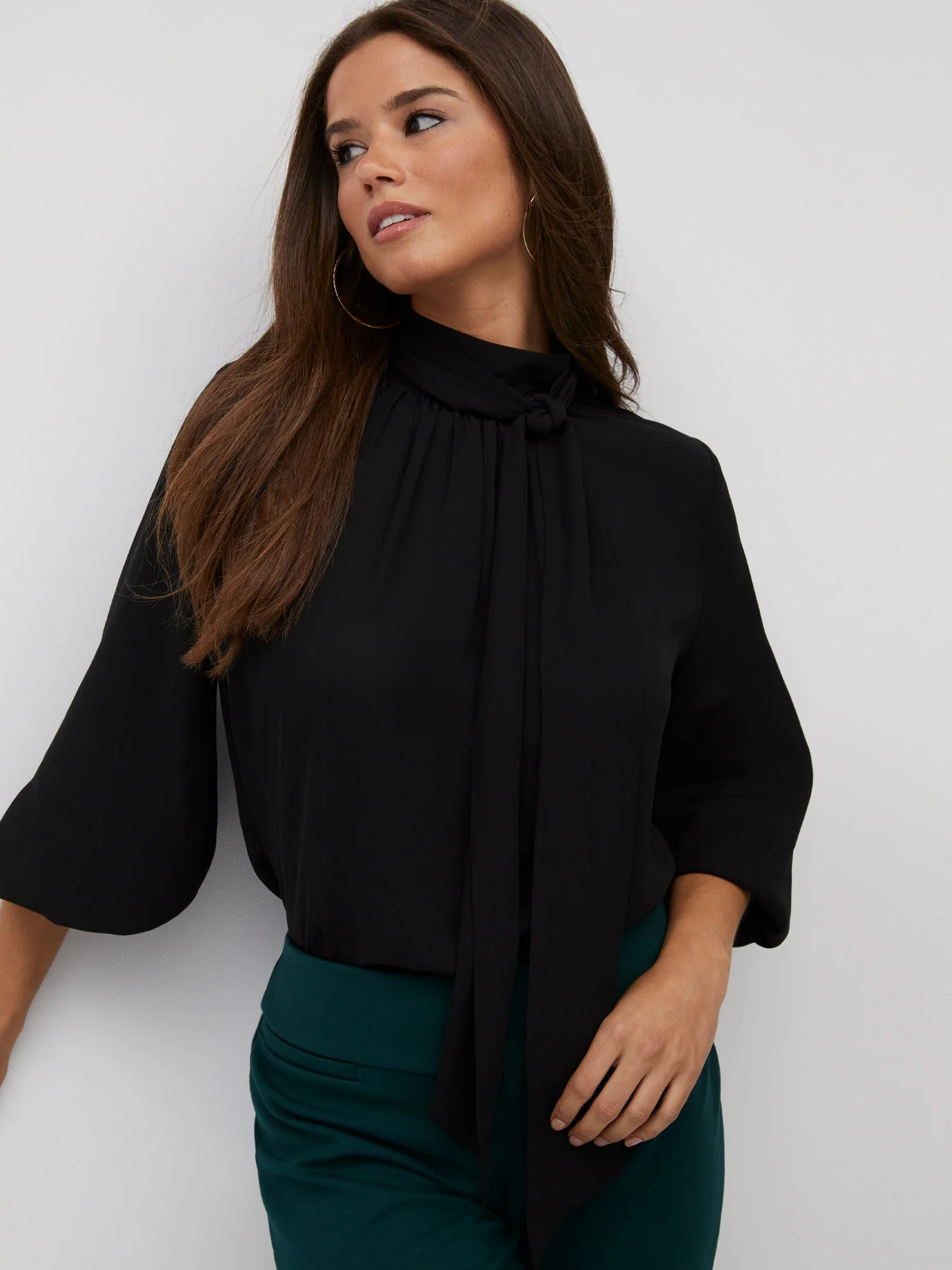 Button-Back Bow-Neck Blouse - Image 4