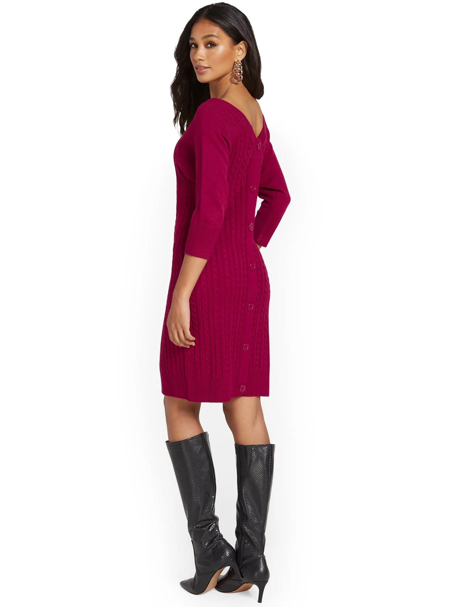 Button-Back Cable Sweater Dress - Image 9