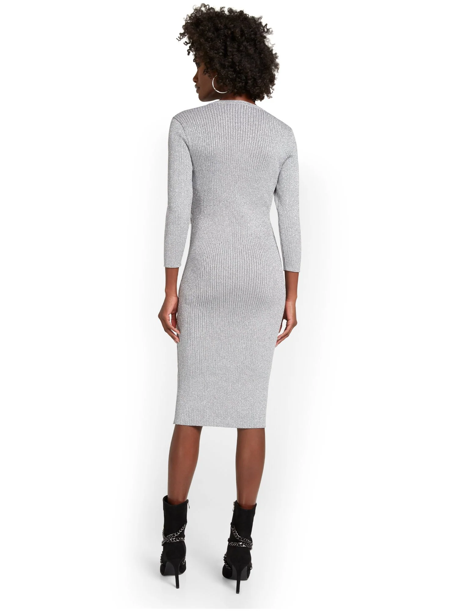 Button-Detail Lurex Sweater Dress - Image 3
