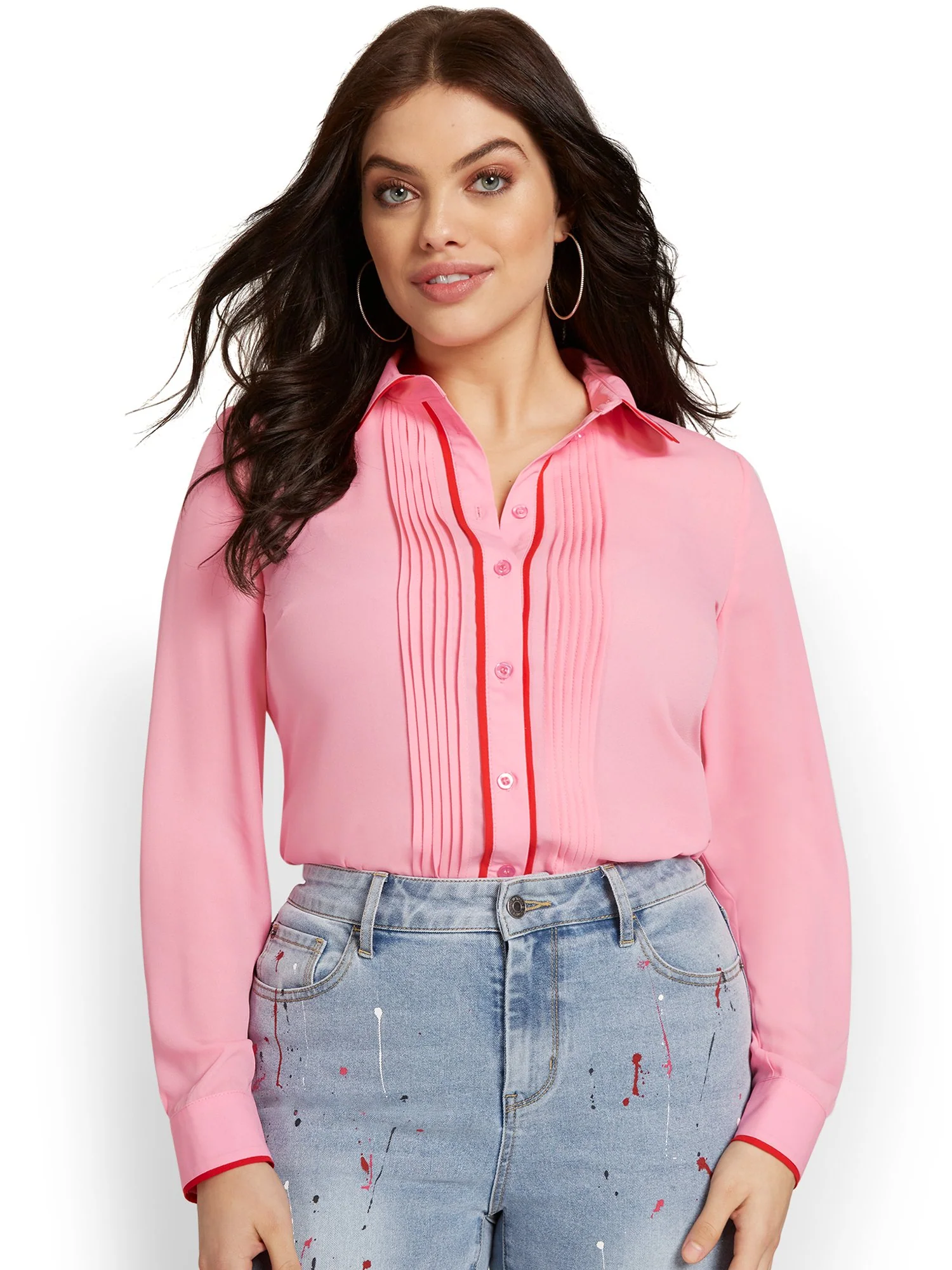 Button-Detail Piped Blouse - Image 5