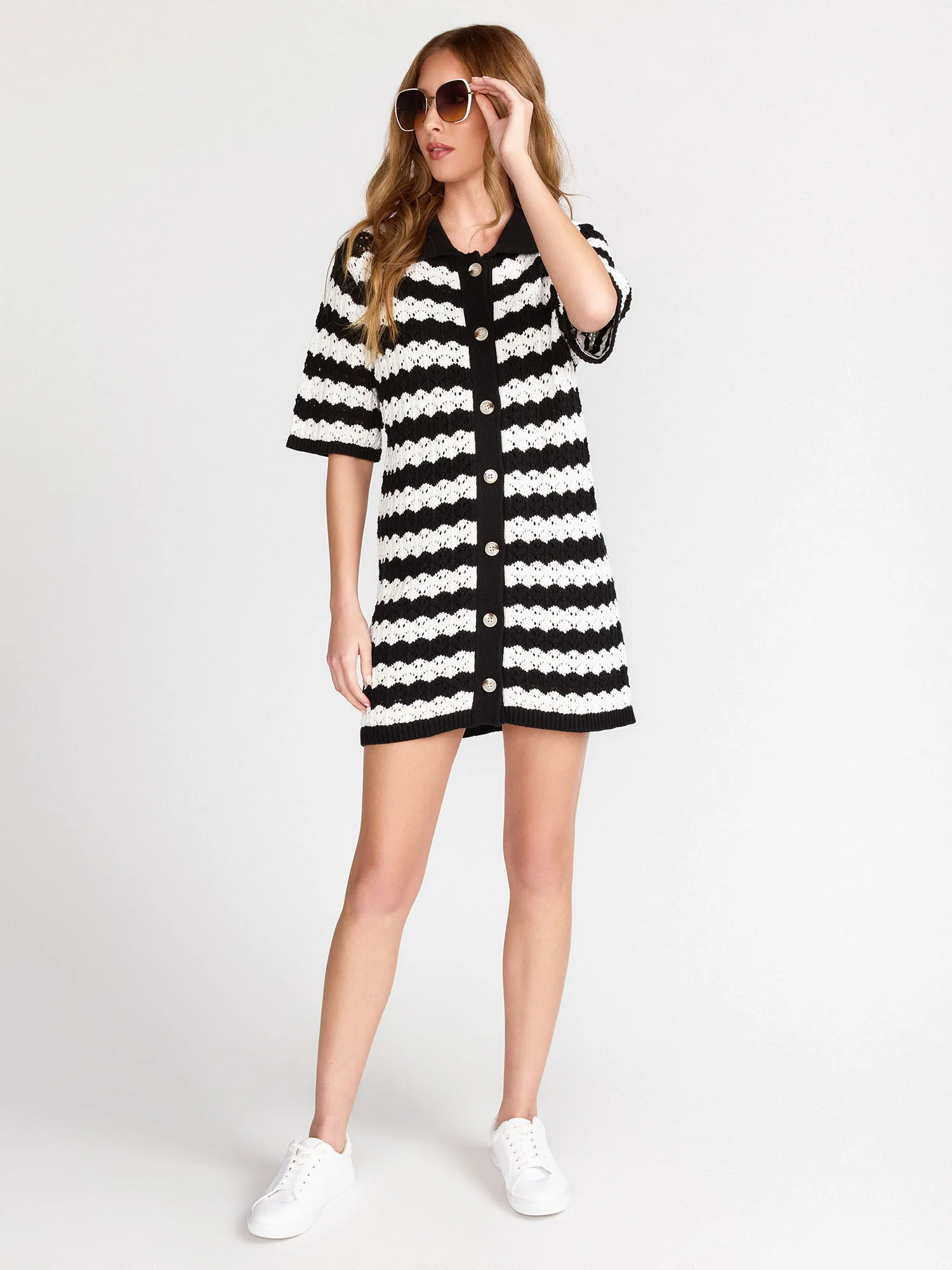 Button-Down Knit Shirt Dress - Aaron & Amber - Image 3