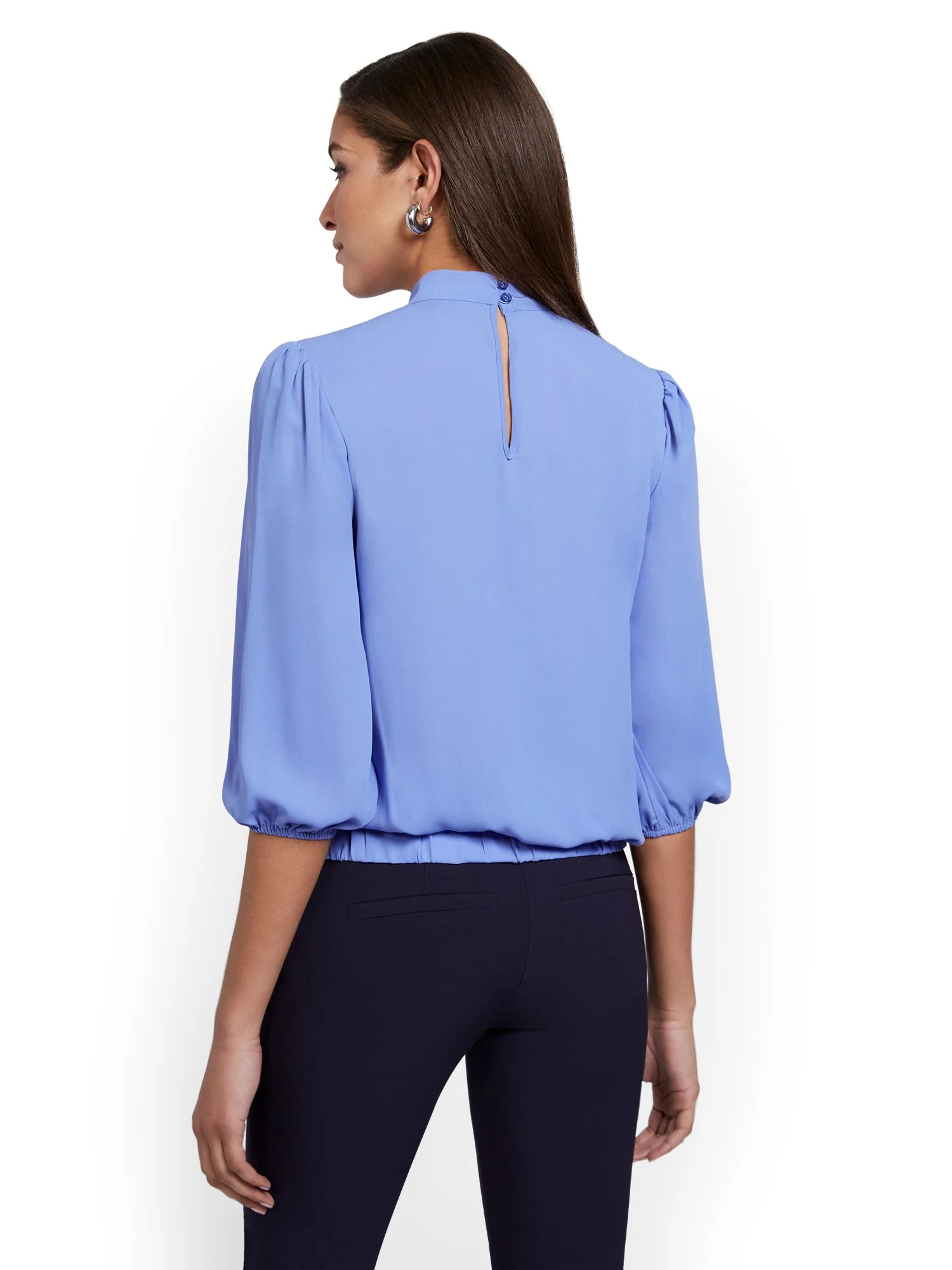 Button-Front 3/4-Sleeve Blouse - 7th Avenue - Image 10