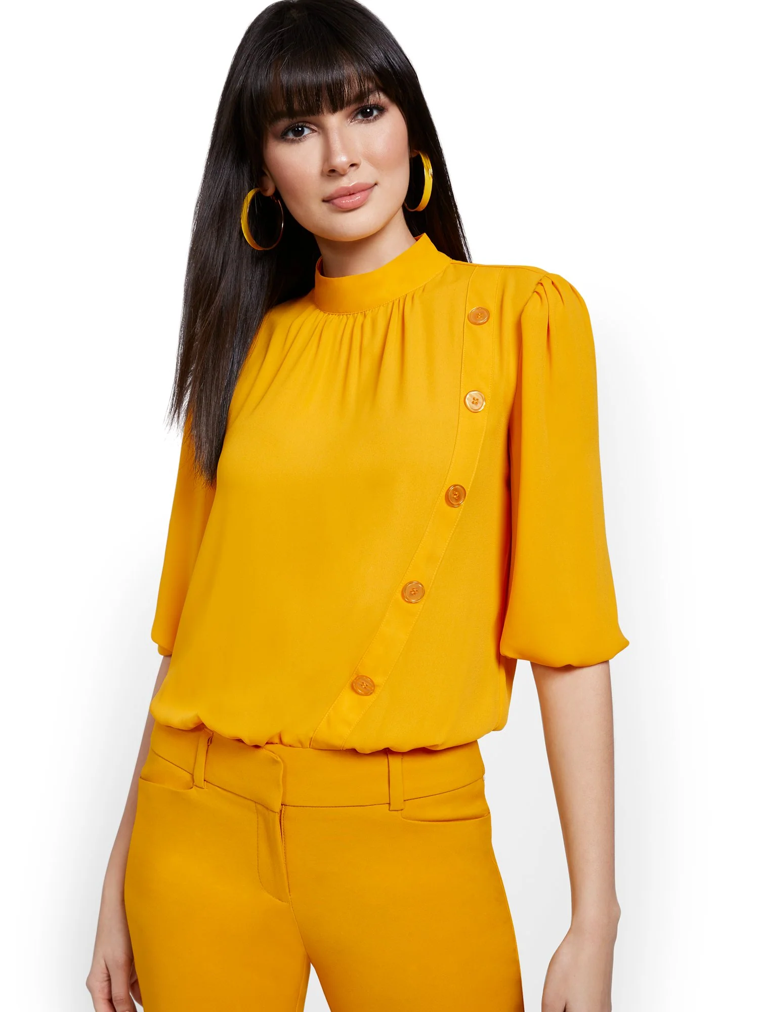 Button-Front 3/4-Sleeve Blouse - 7th Avenue - Image 18
