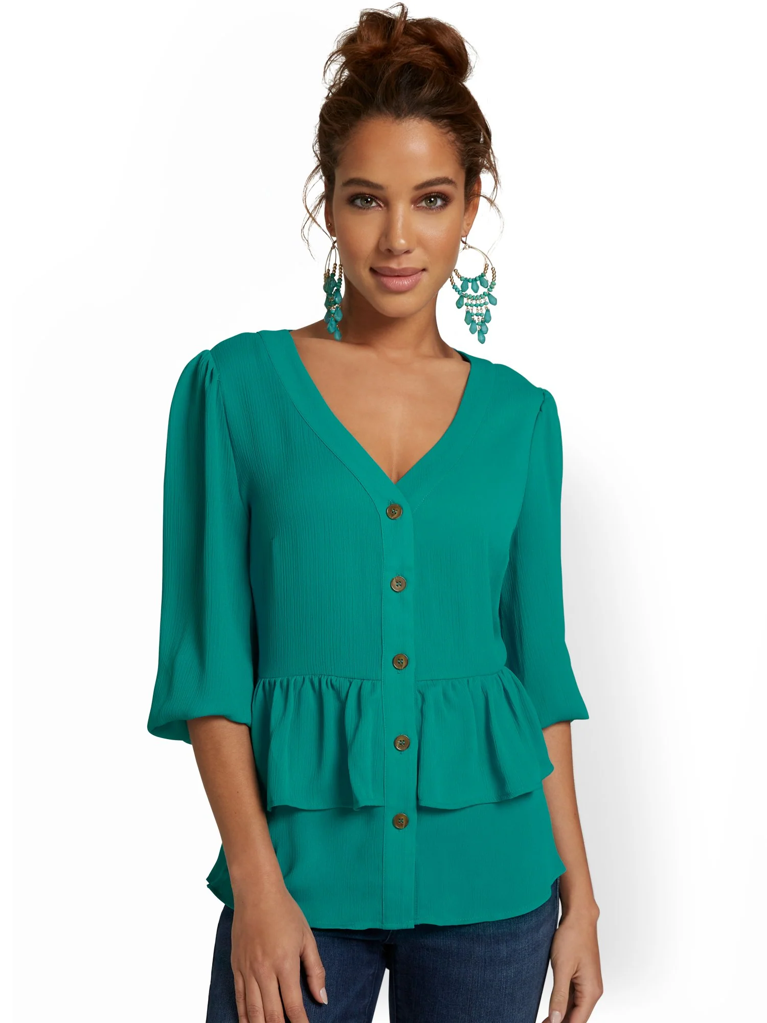 Button-Front Babydoll Top - Image 6