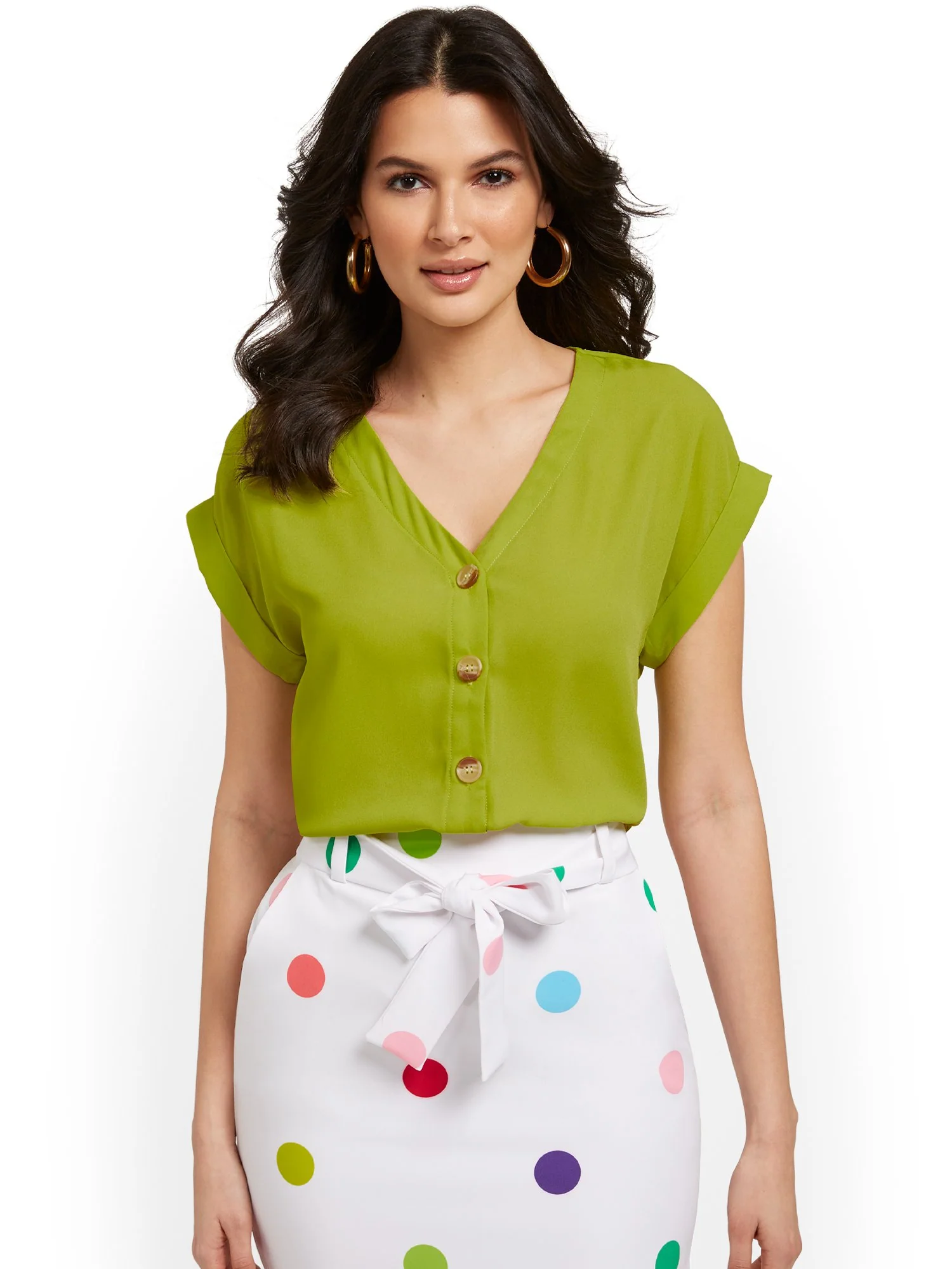 Button-Front Cuffed Dolman Blouse - Image 20