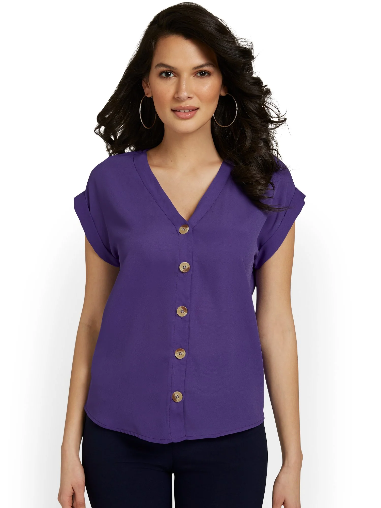 Button-Front Cuffed Dolman Blouse - Image 22