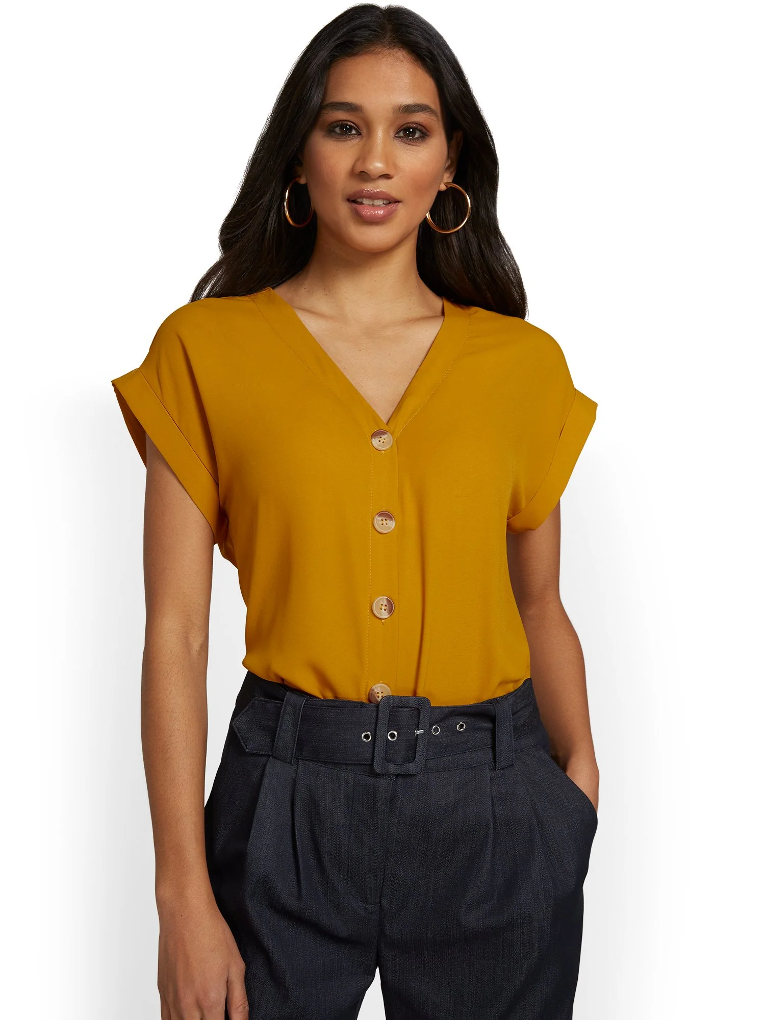 Button-Front Cuffed Dolman Blouse - Image 25