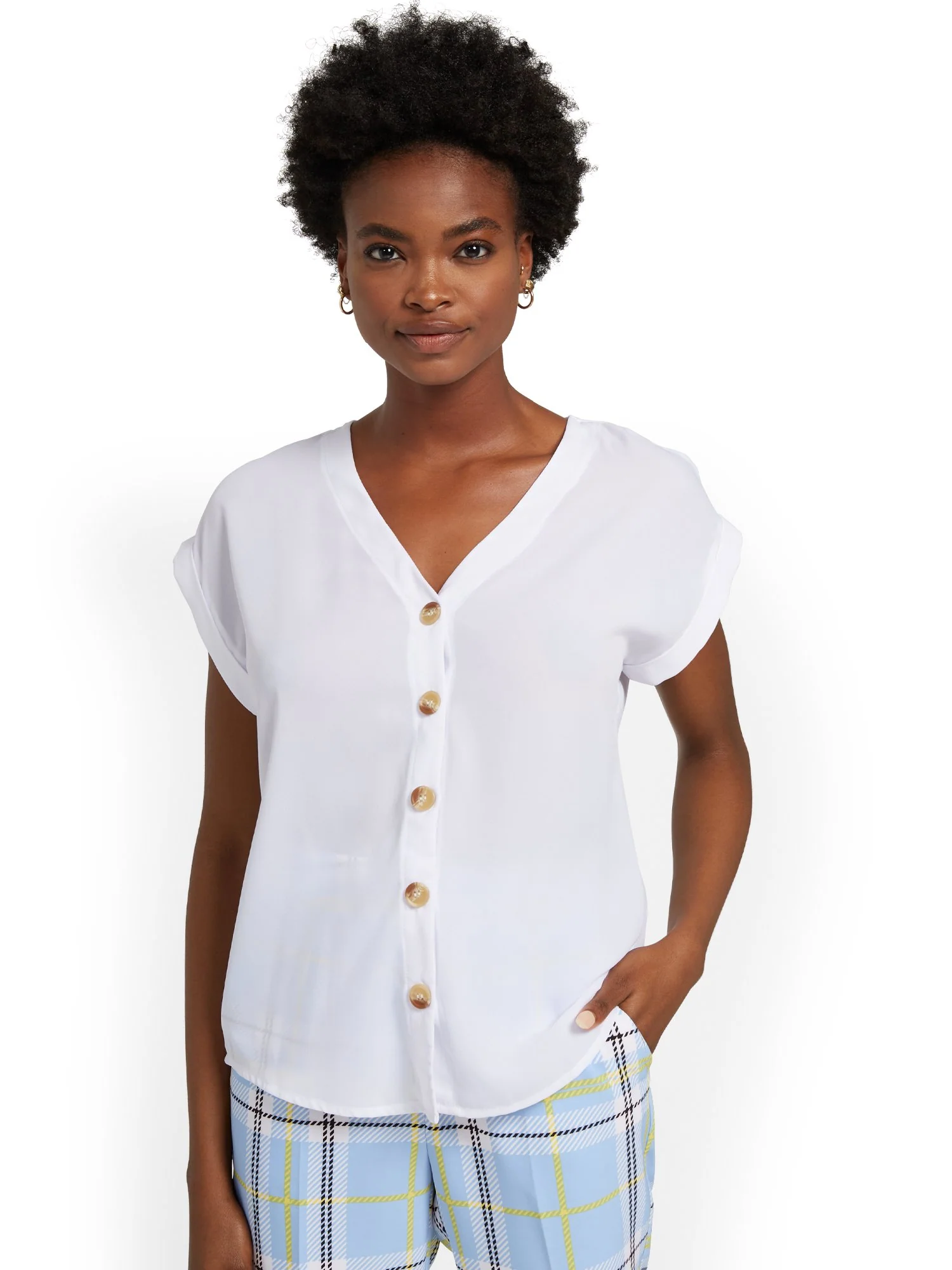 Button-Front Cuffed Dolman Blouse - Image 5