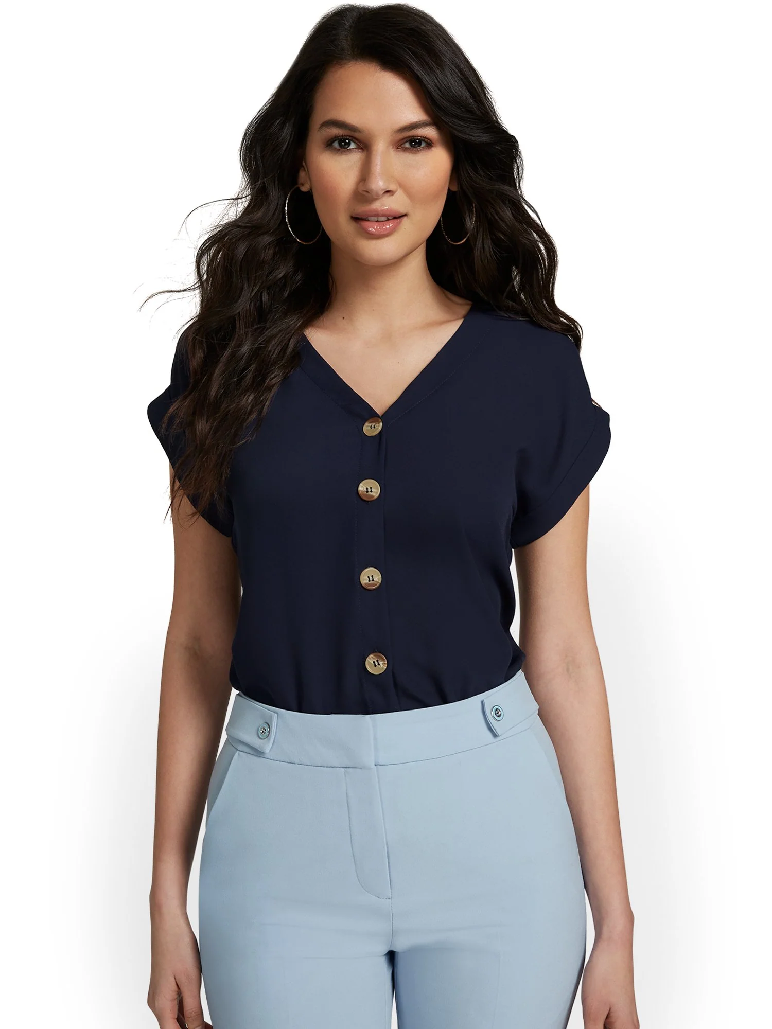 Button-Front Cuffed Dolman Blouse - Image 9