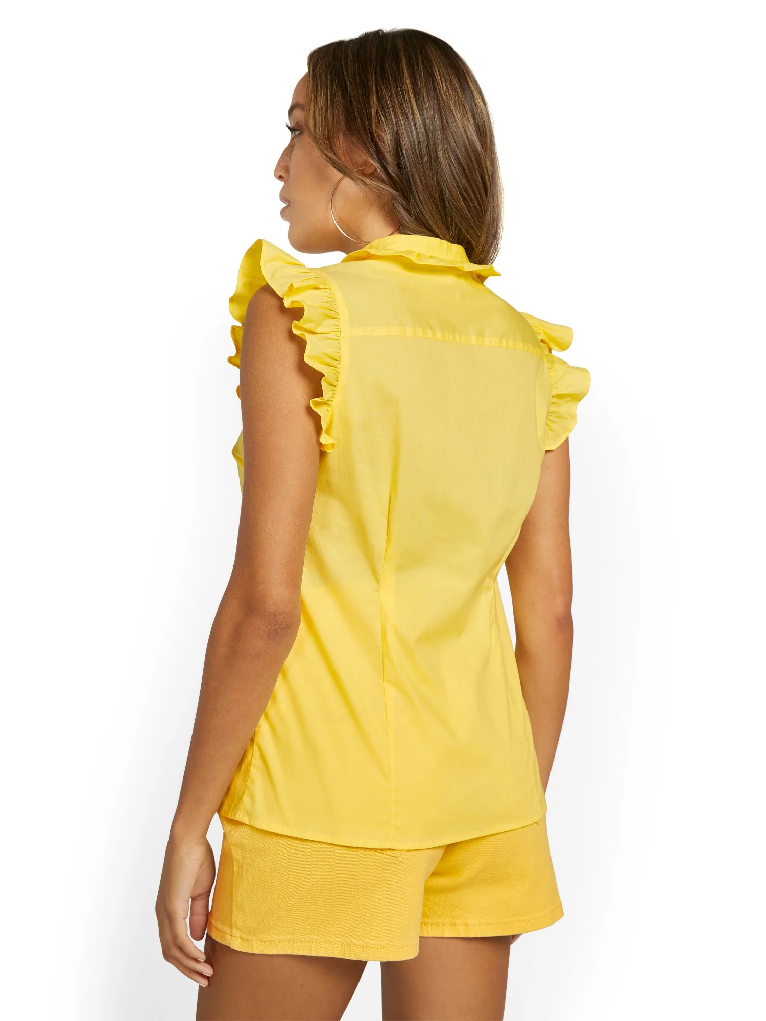 Button-Front Flutter-Sleeve Top - Image 3