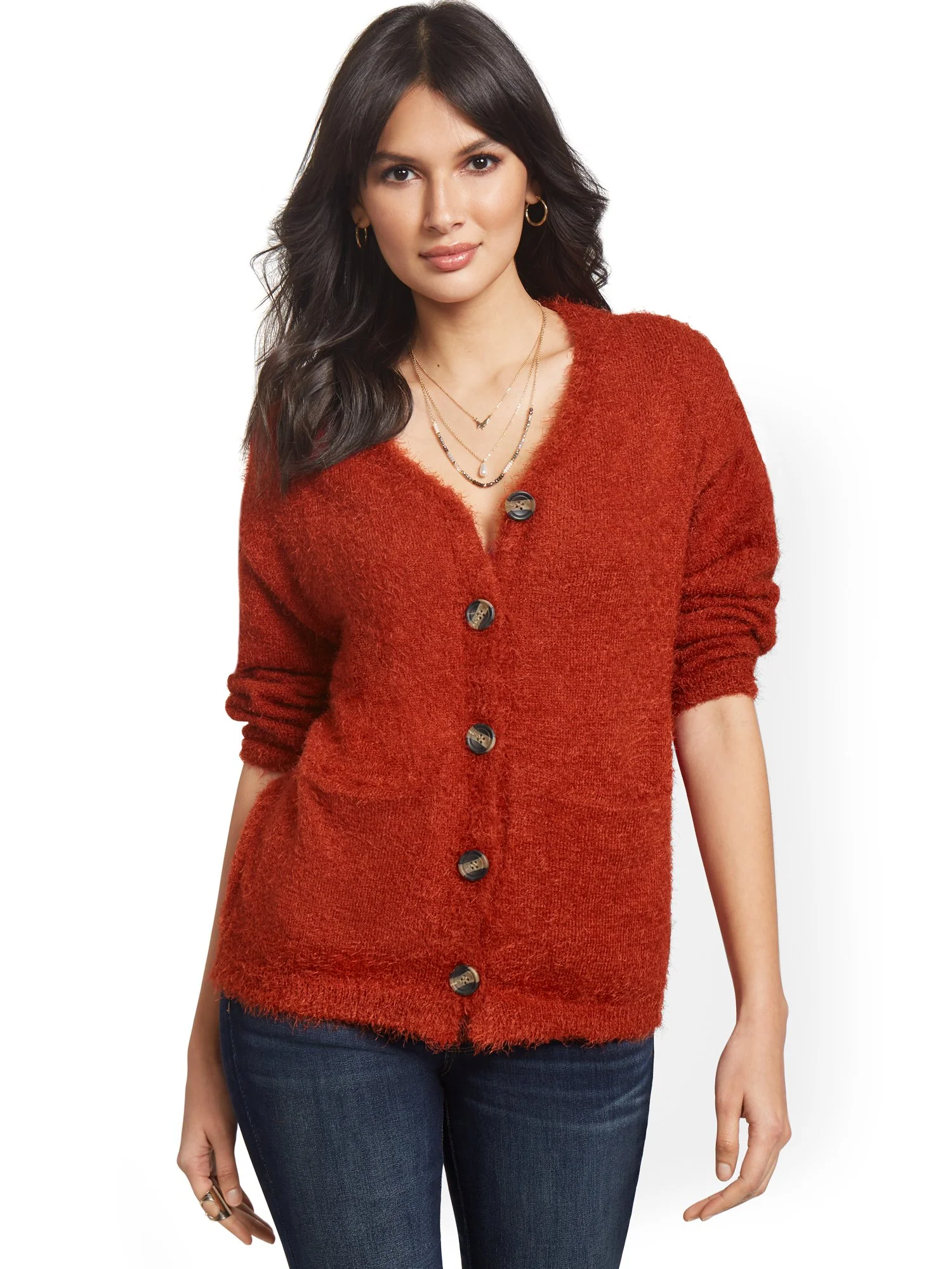 Button-Front Fuzzy Cardigan - Image 7