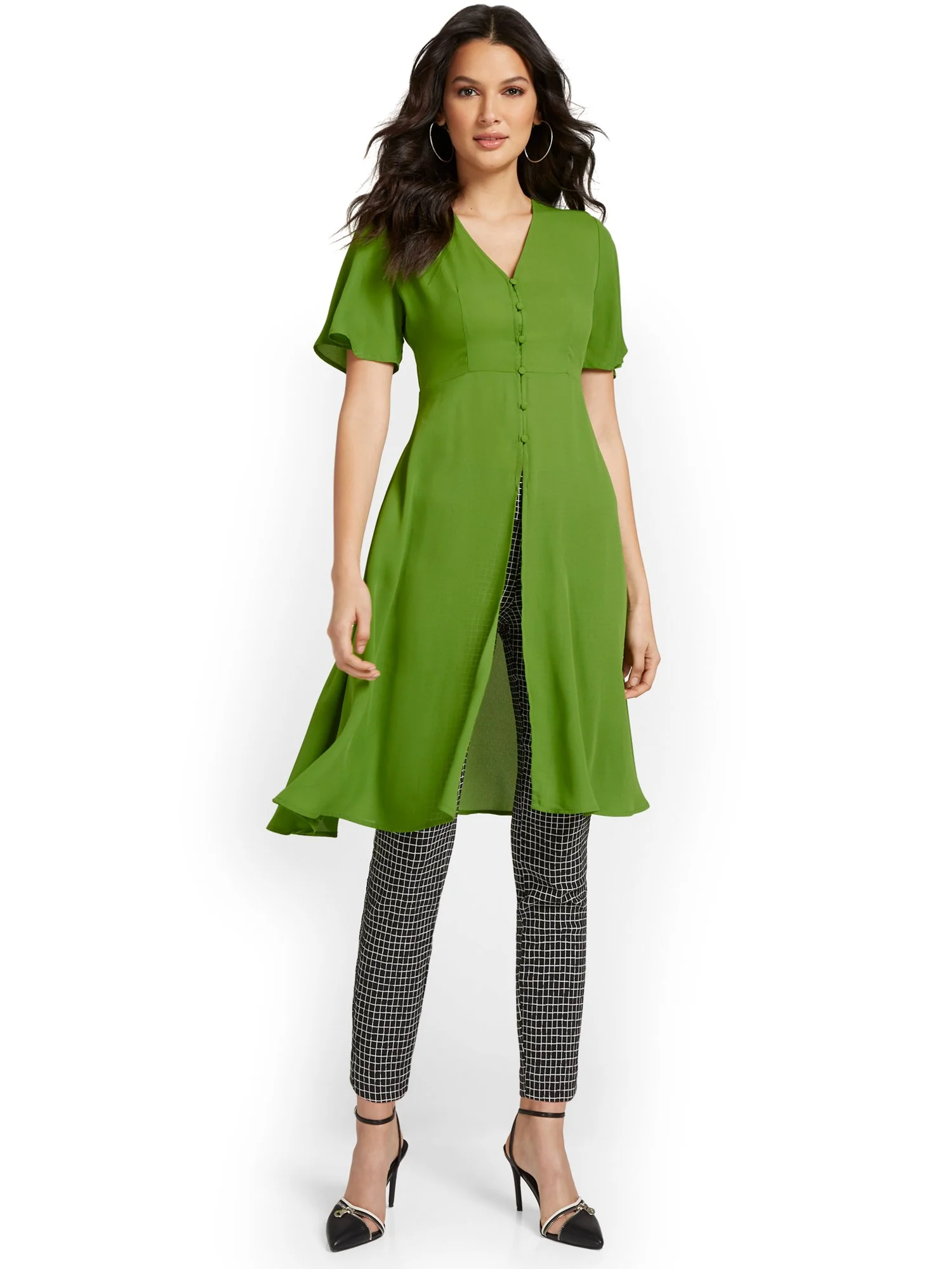 Button-Front Maxi Blouse