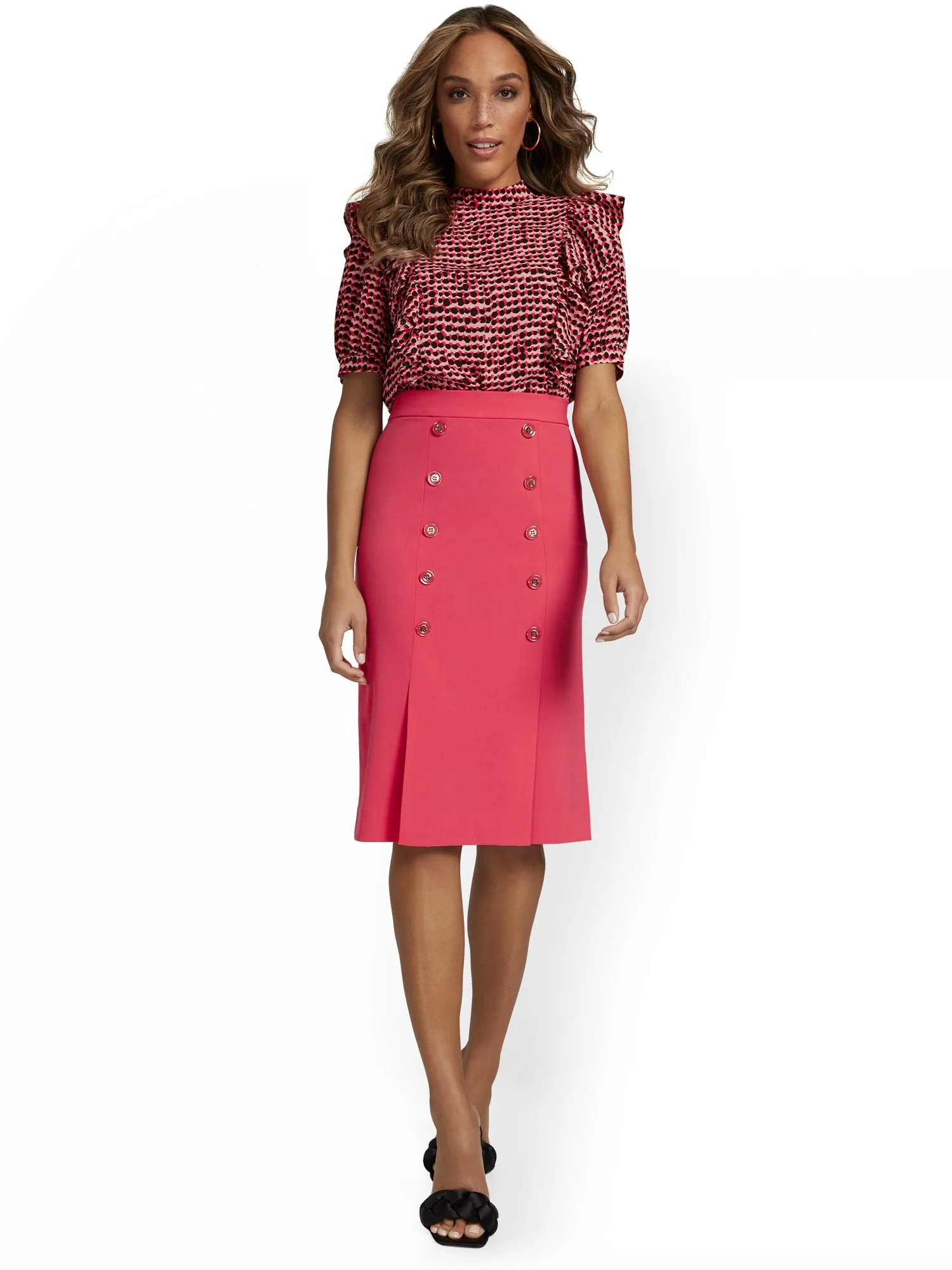 Button-Front Pencil Skirt - Essential Stretch - Image 14