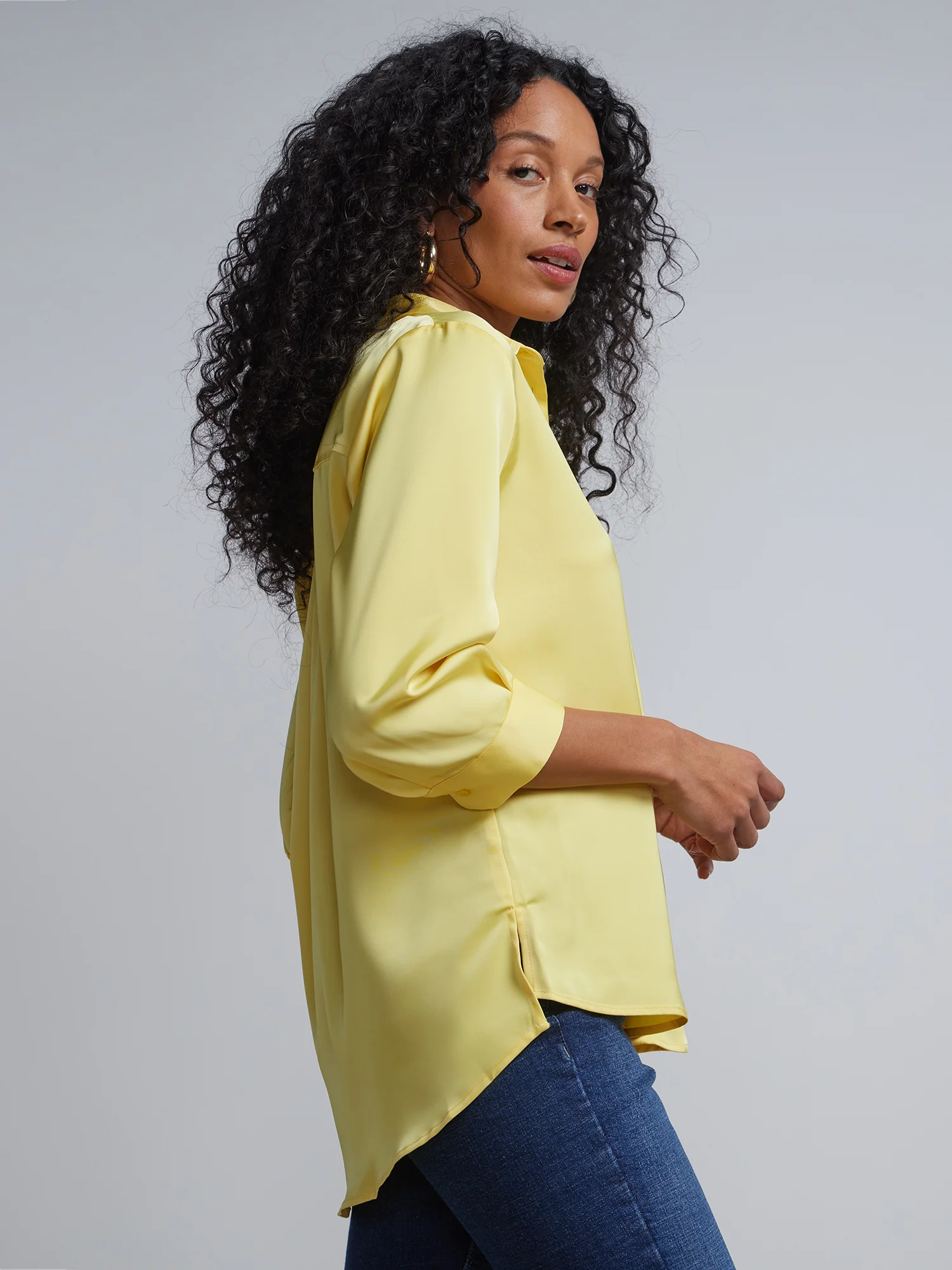 Button-Front Satin-Effect Blouse - Image 2