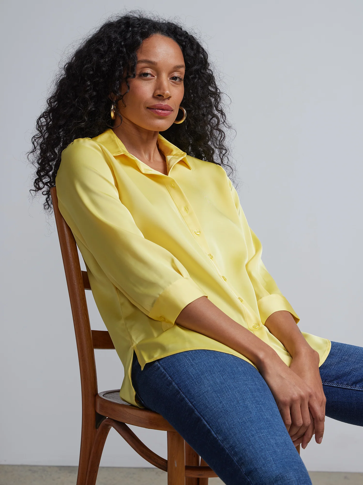 Button-Front Satin-Effect Blouse - Image 4