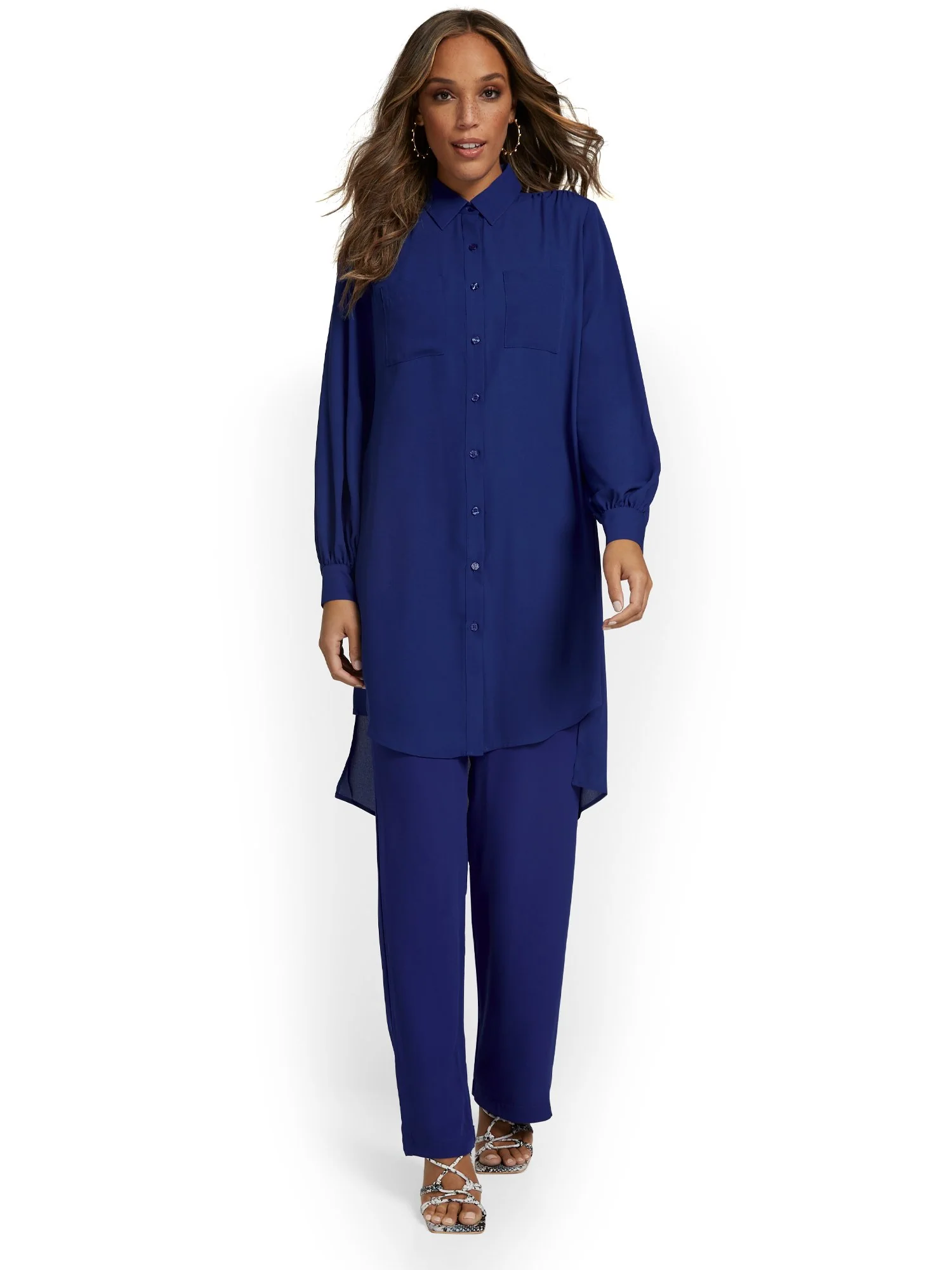 Button-Front Side-Slit Midi Shirt - Image 6
