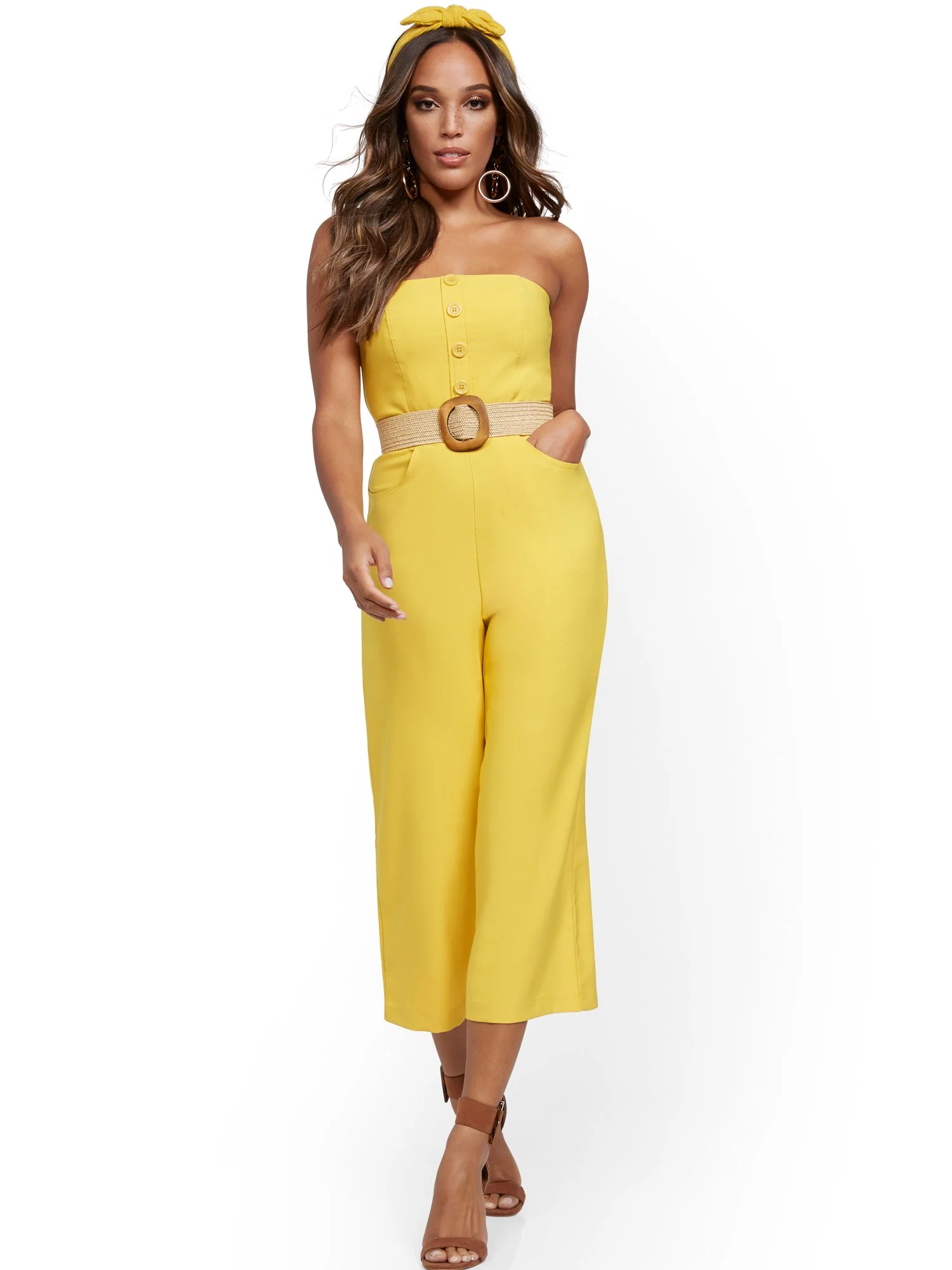 Button-Front Strapless Jumpsuit - Image 5