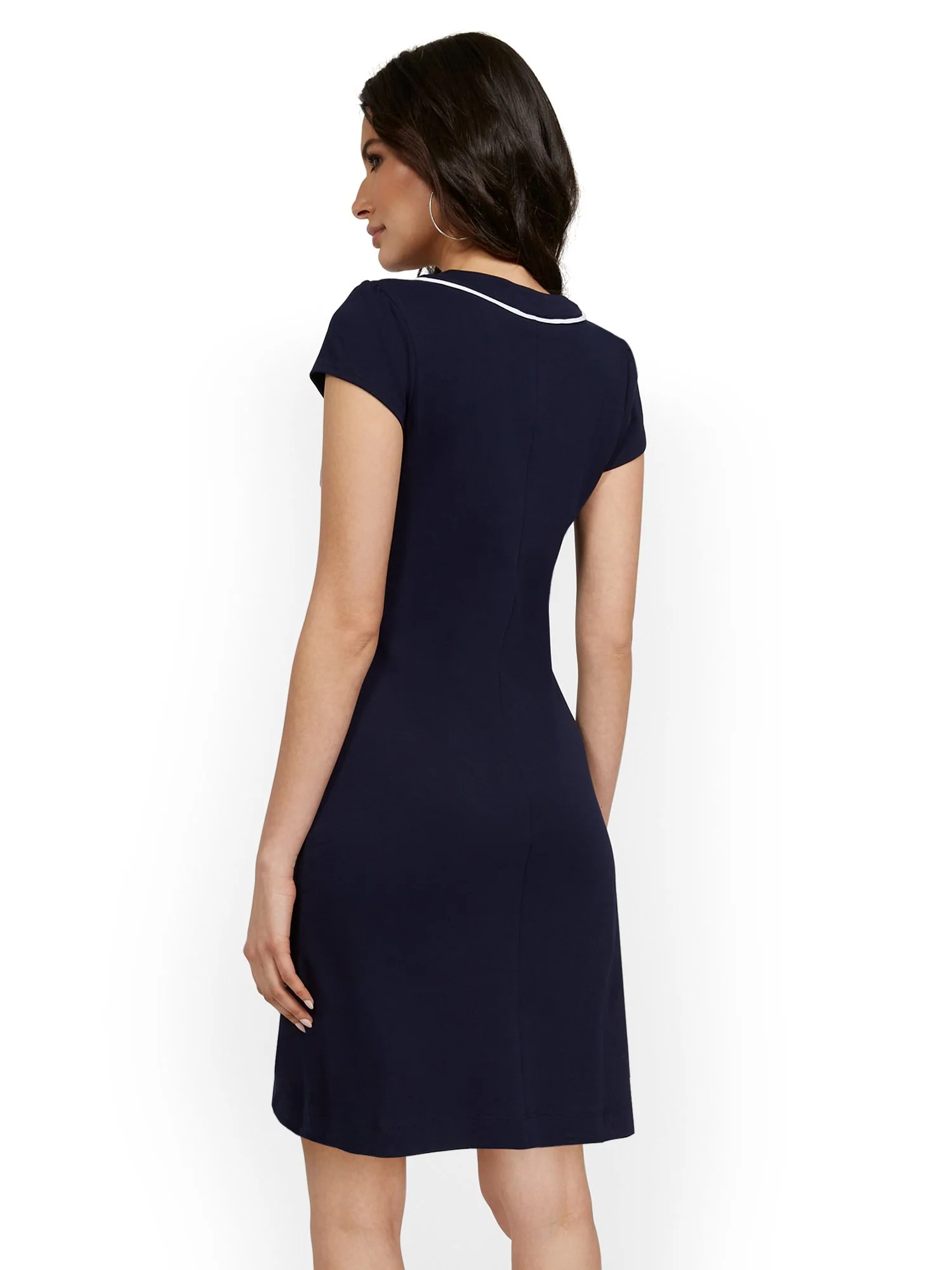 Button Placket Short-Sleeve Shift Dress - City Knits - Image 3