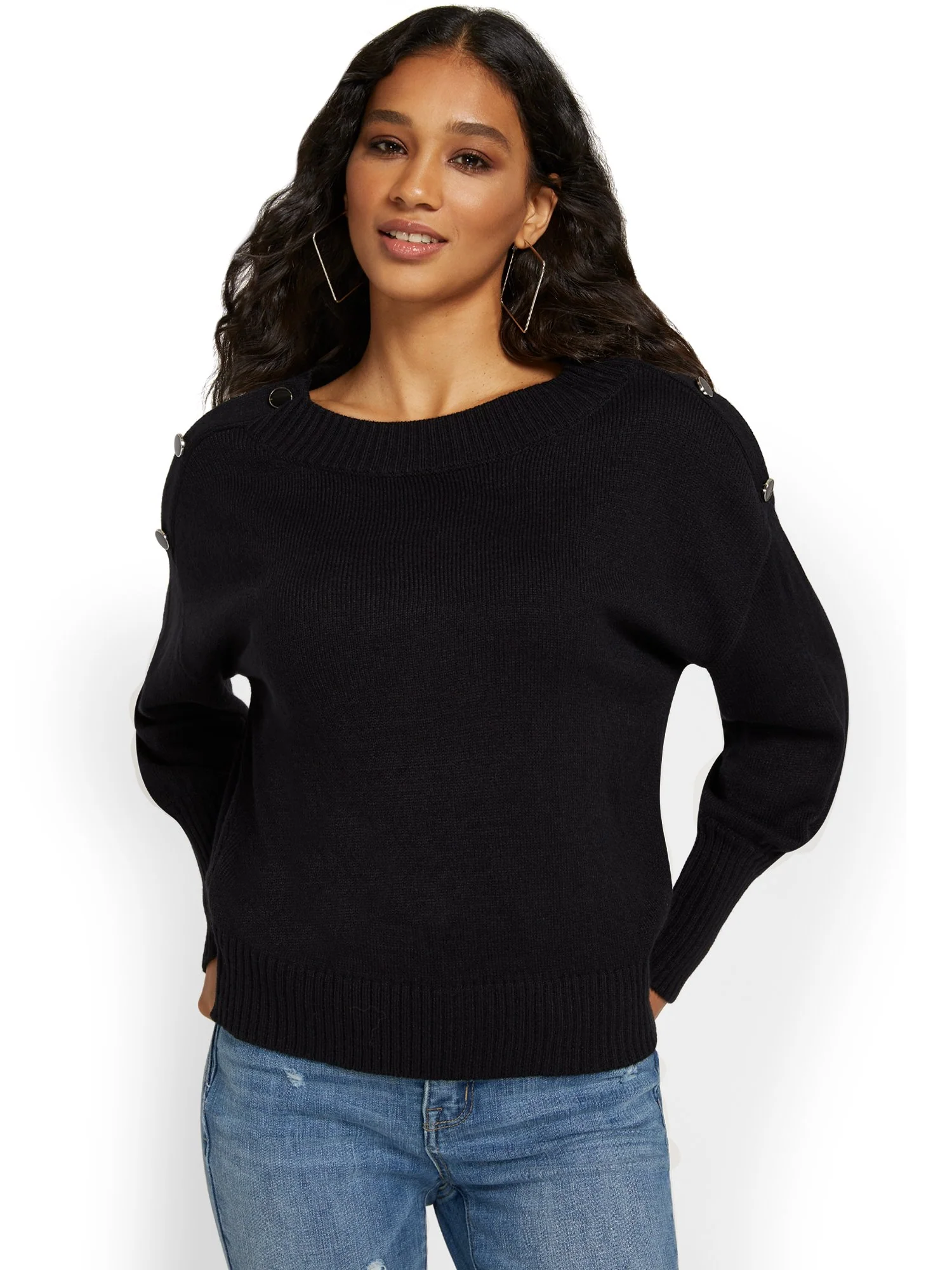 Button-Shoulder Pullover Sweater - Image 2