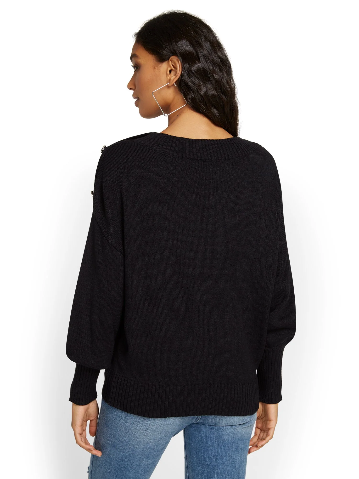 Button-Shoulder Pullover Sweater - Image 3