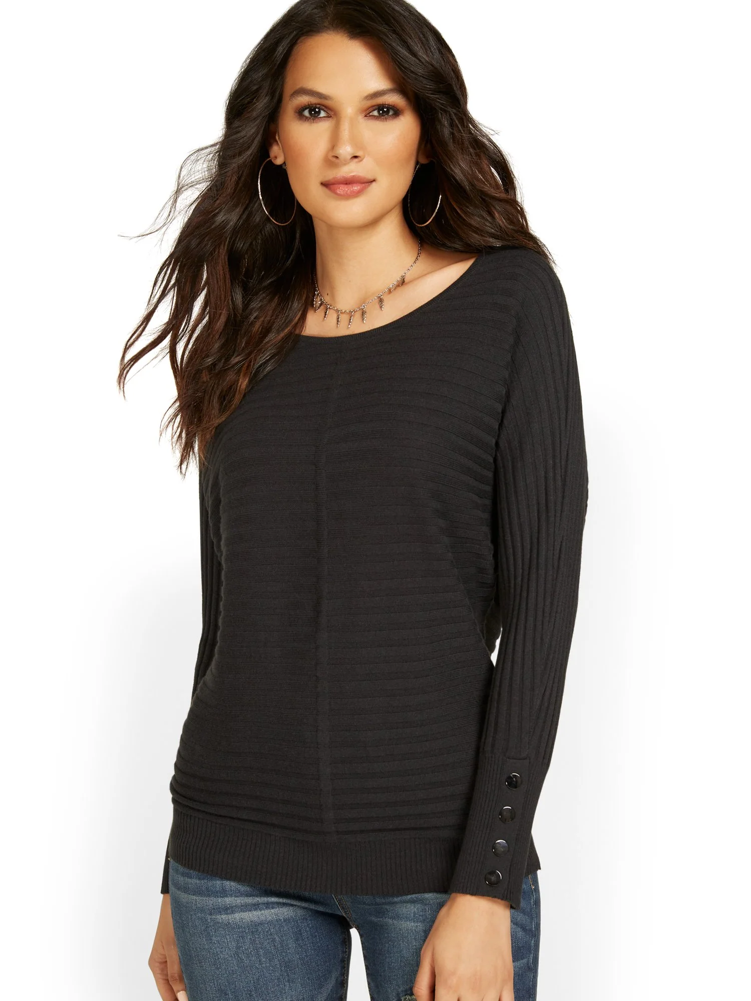 Button-Sleeve Dolman Sweater - Image 2