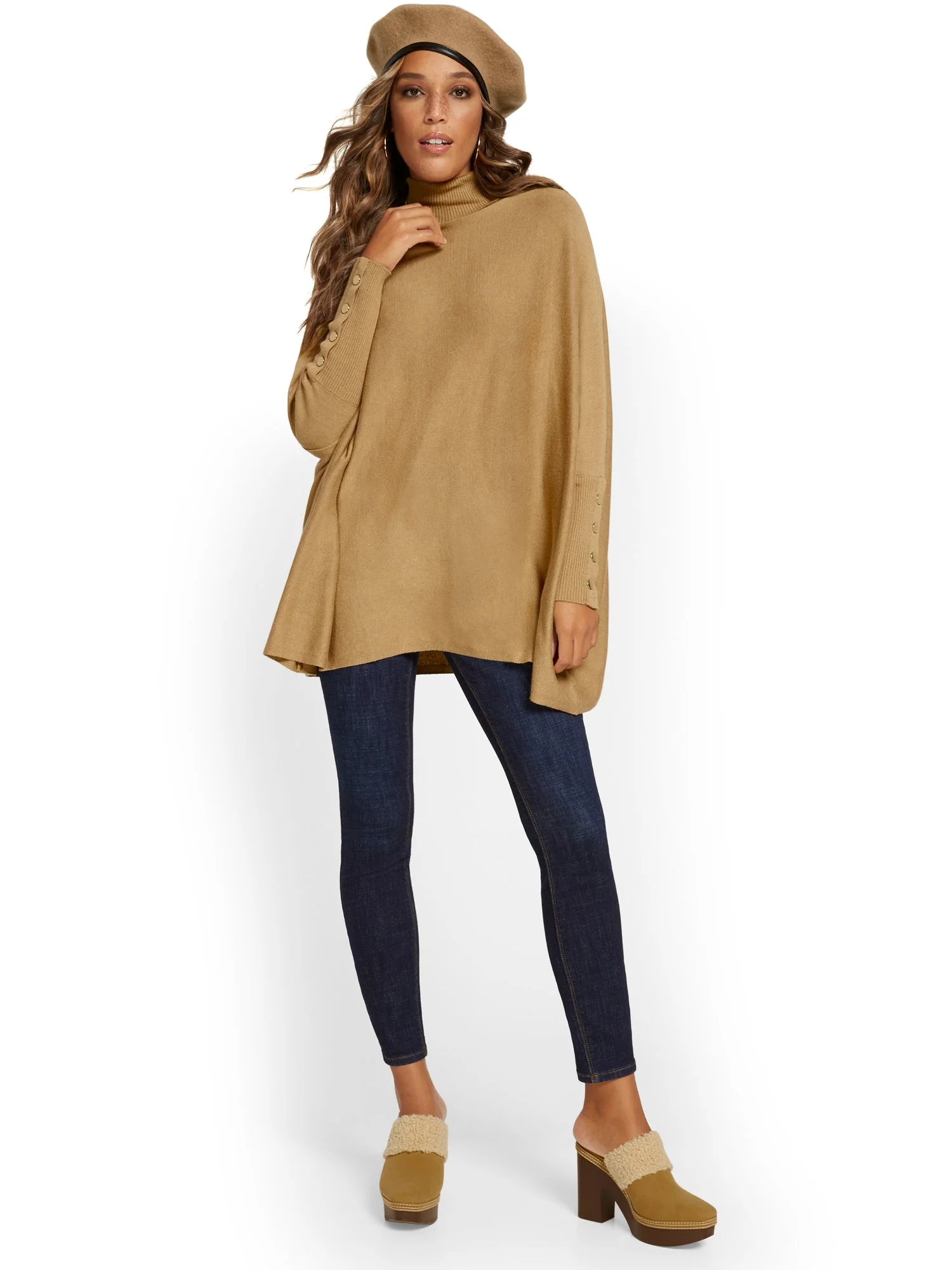 Button-Sleeve Turtleneck Poncho - Image 6