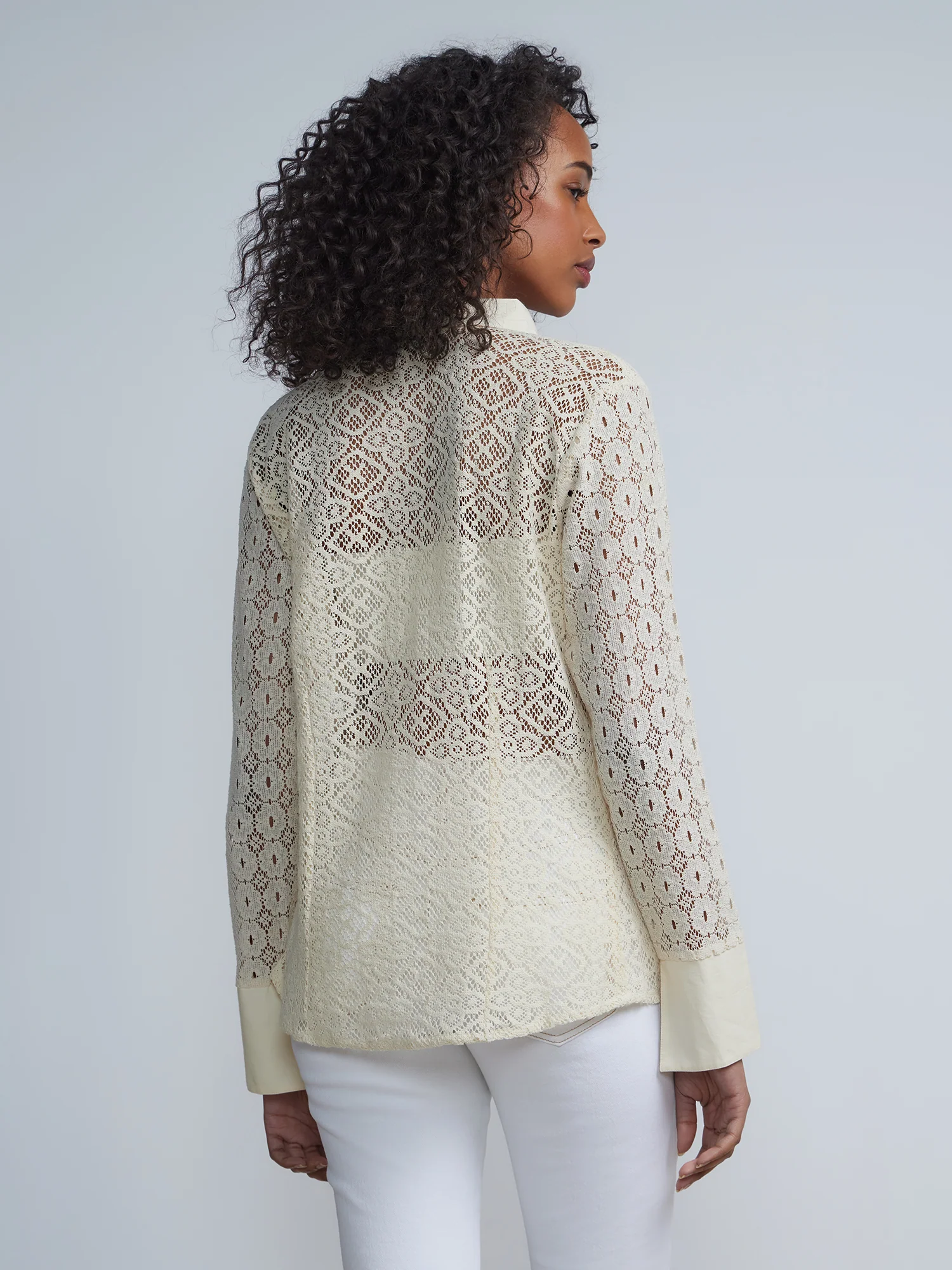 Long Sleeve Collared Crochet Shirt - Image 3