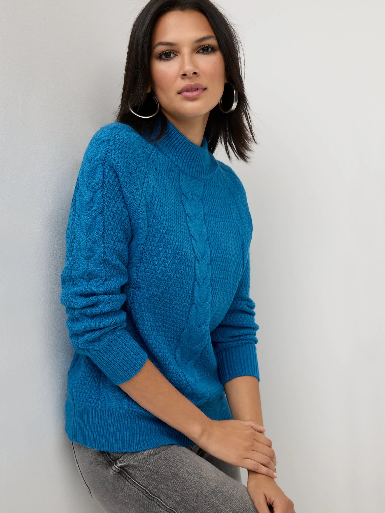 Cable-Knit Mock-Neck Pullover Sweater - Image 4