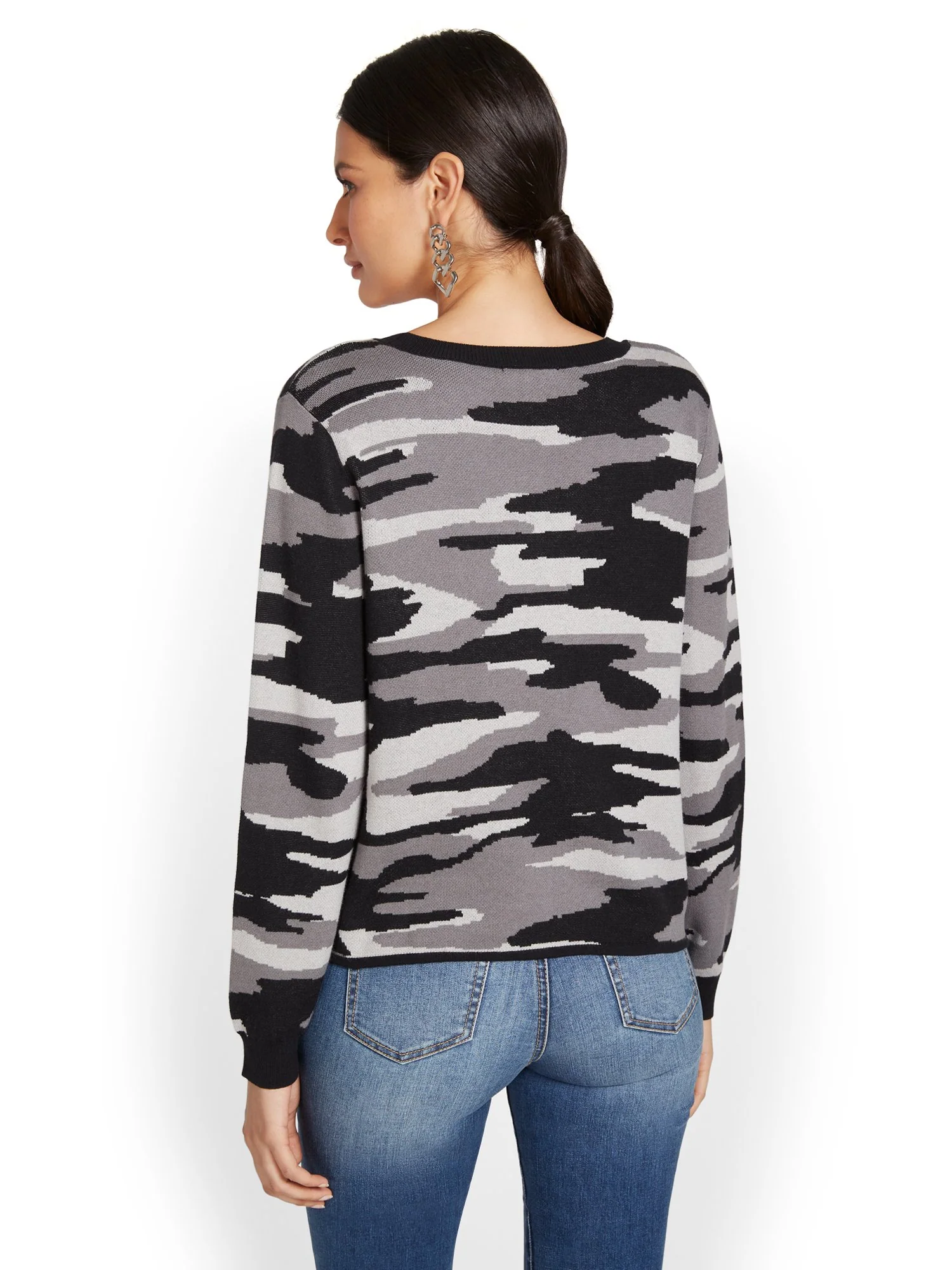 Camo-Print Asymmetrical Zip-Detail Pullover Sweater - Image 3