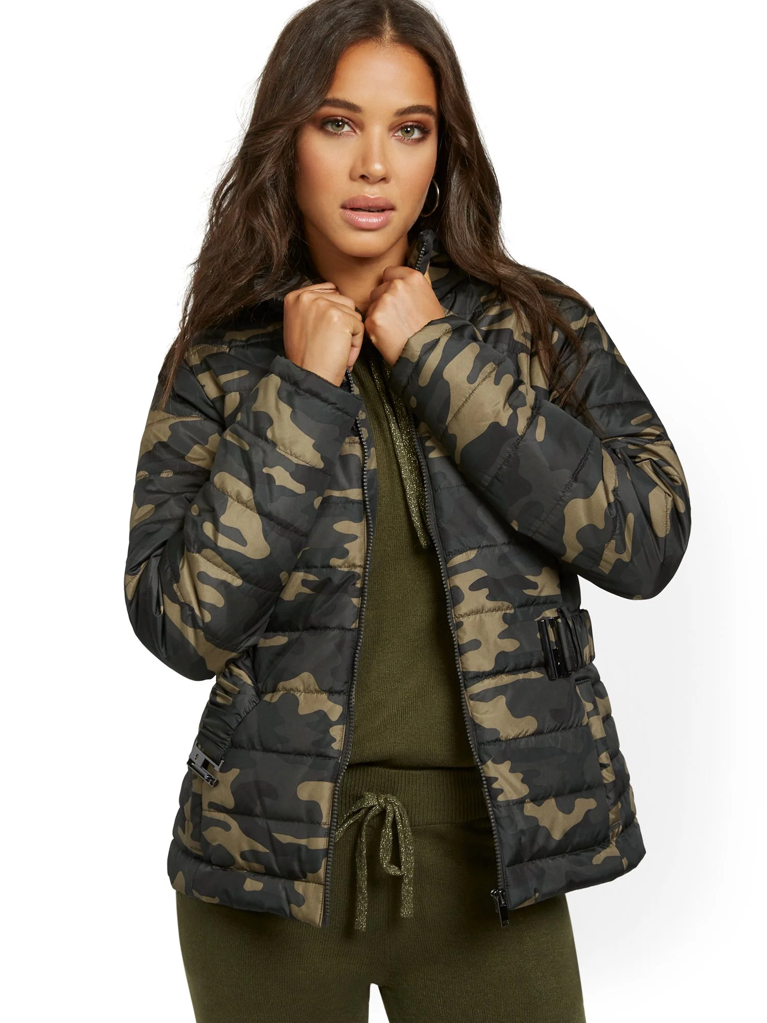 Camo-Print Belted Puffer Jacket - Image 5