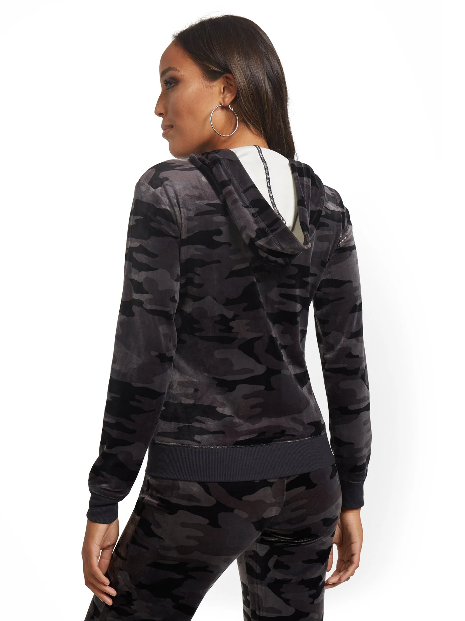 Camo-Print Hooded Velour Zip-Front Jacket - Dreamy Velour Collection - Image 6