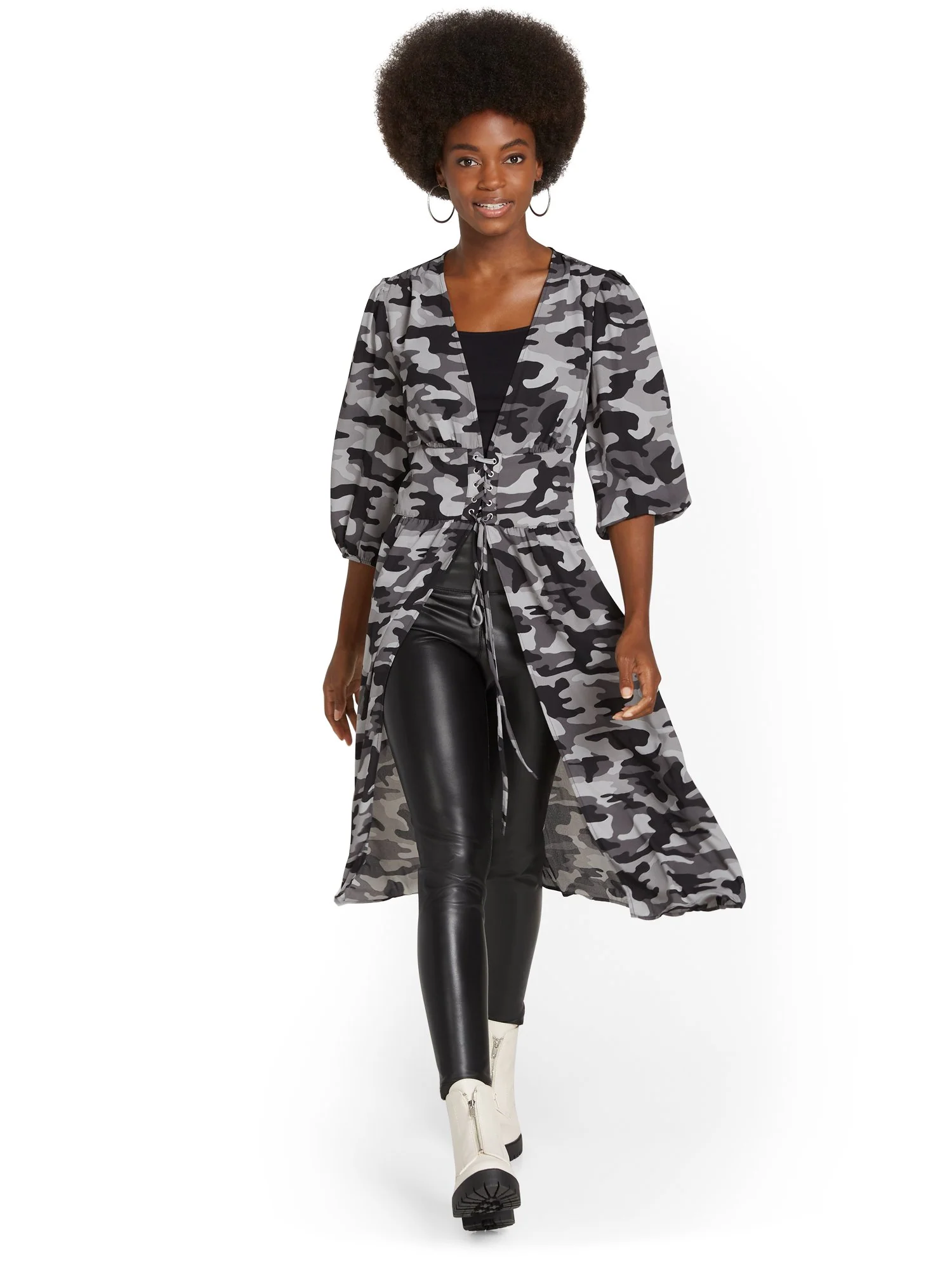 Camo-Print Lace-Up Duster - Image 2