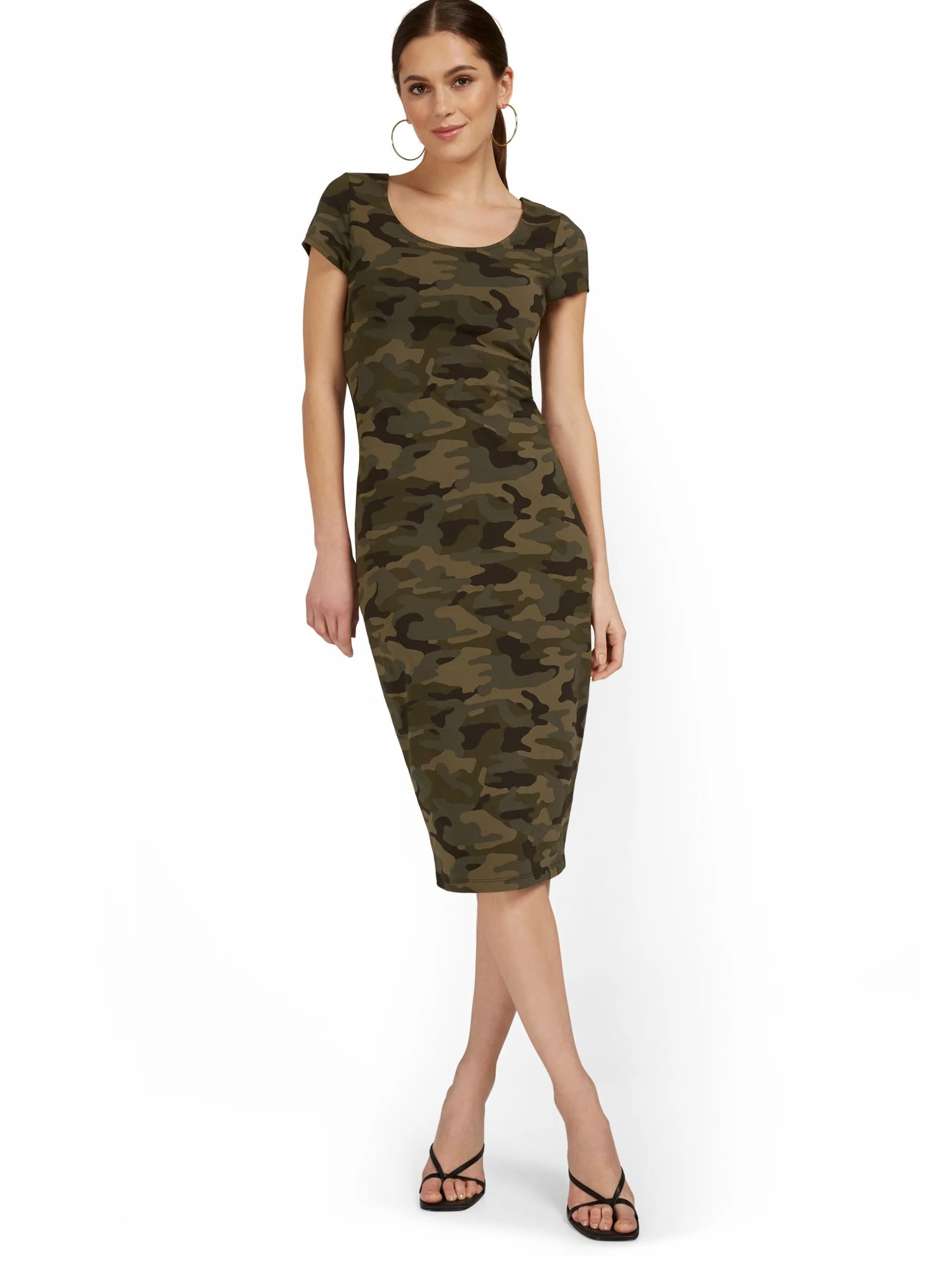 Camo-Print Scoopneck Cap-Sleeve Midi Dress - Everyday Collection - Image 2