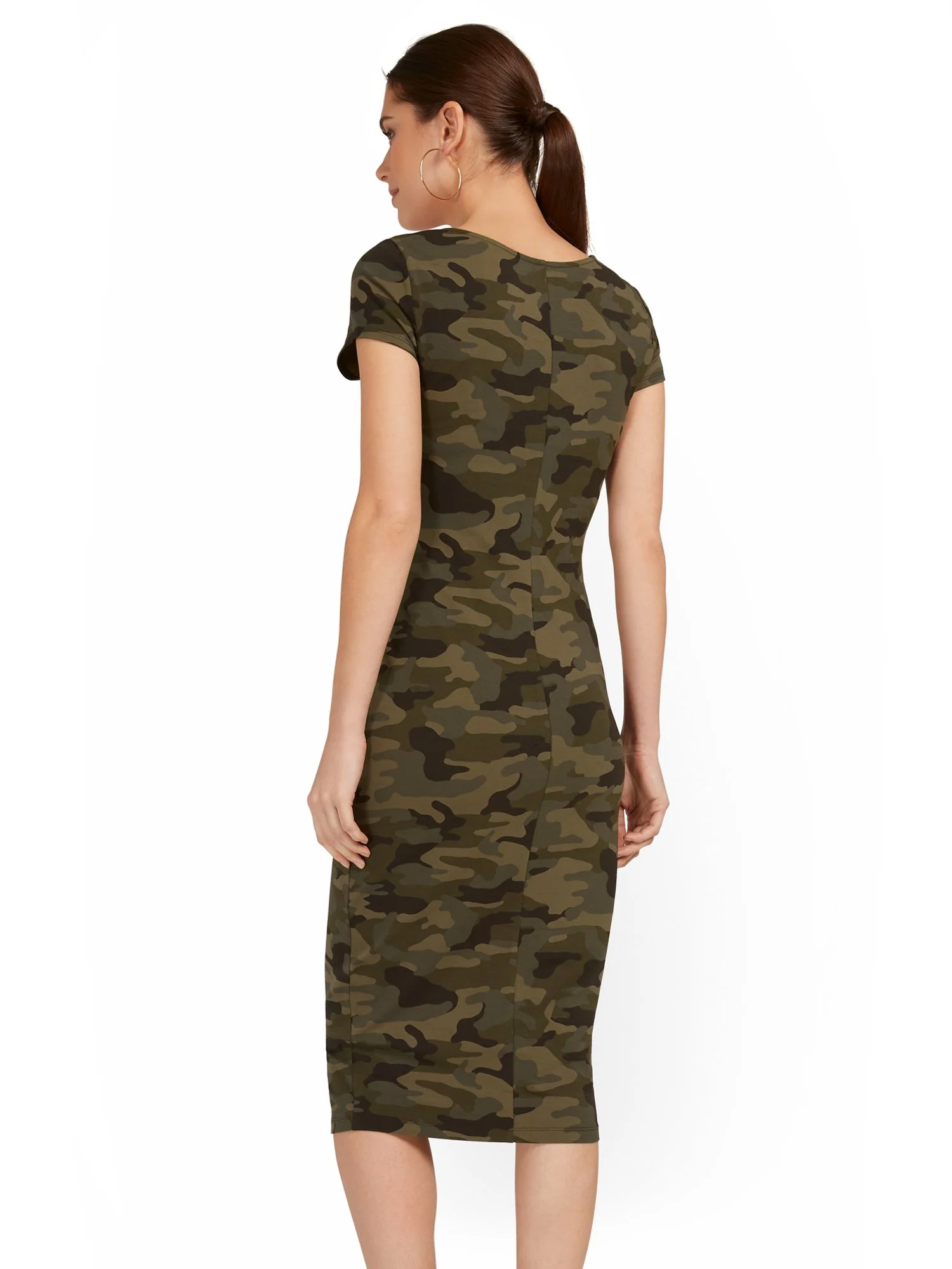 Camo-Print Scoopneck Cap-Sleeve Midi Dress - Everyday Collection - Image 3